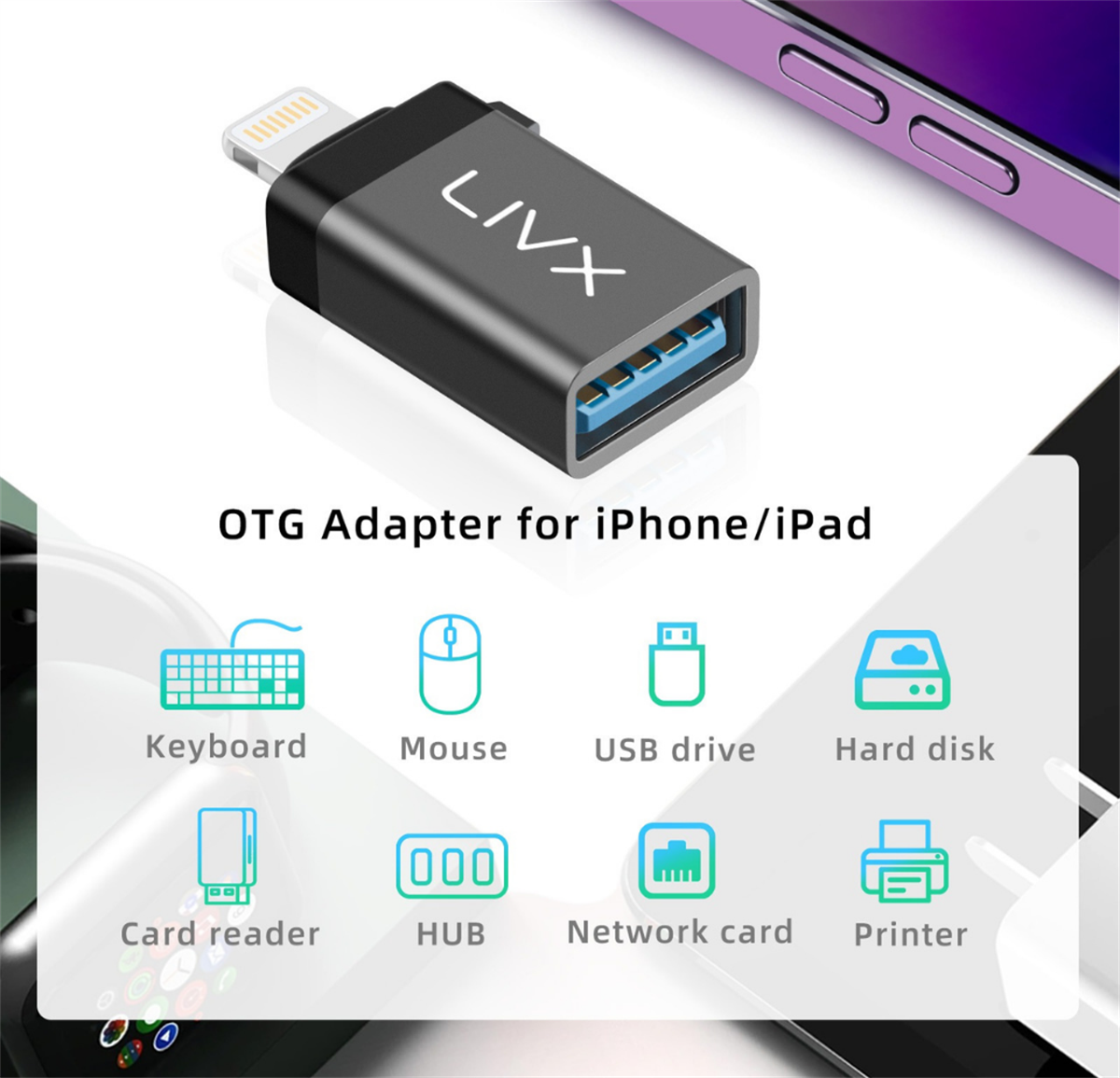 Livx Lightning to USB 3.0 OTG Çevirici Adaptör Siyah OTGLGM