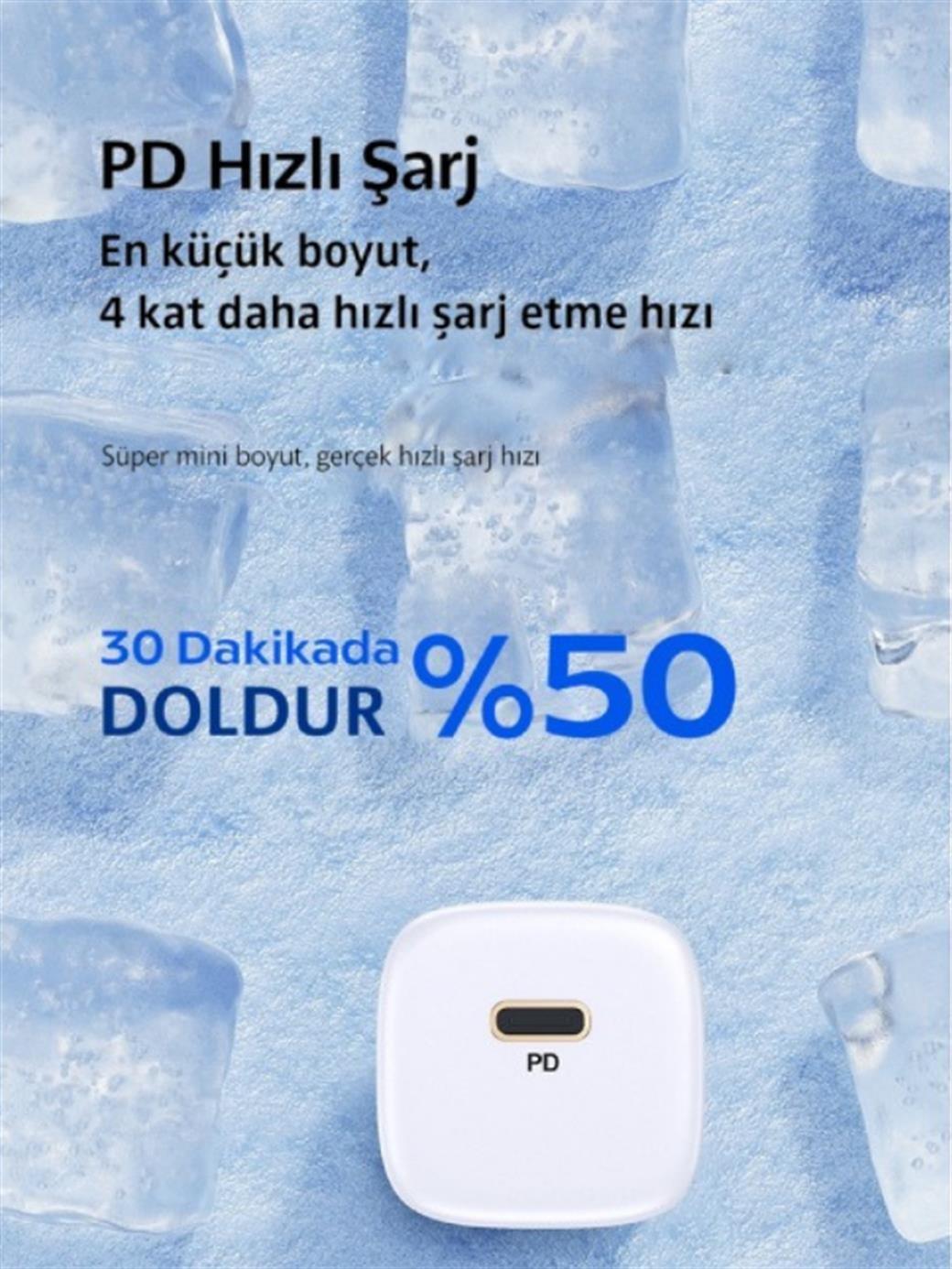 LivX Rapid 20W USB-C Mini PD Hızlı Şarj Cihazı Güç Adaptörü ve 3 metre Iphone hızlı şarj kablosu