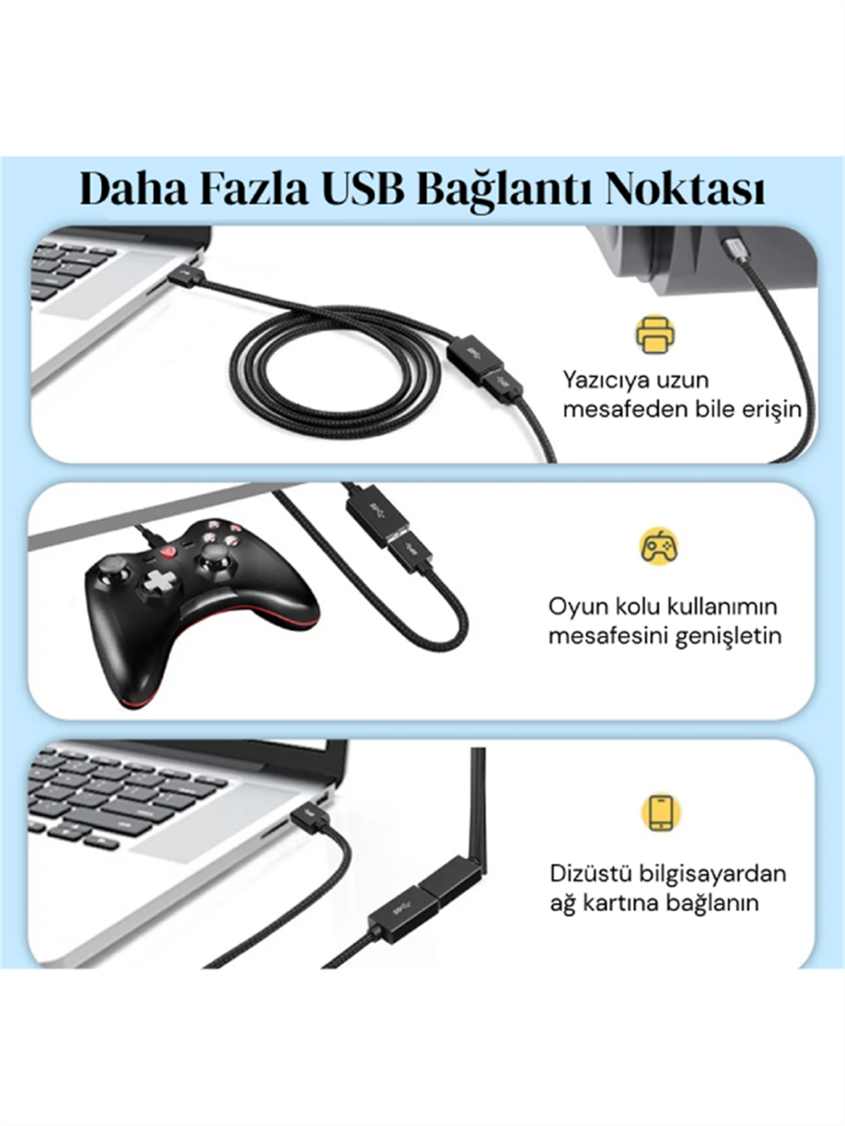 LivX Rope USB3.0 3A 5Gbps Hızlı Şarj ve Veri Aktarımı USB 3.0 Erkek Dişi Uzatma Kablosu Halat Örgülü 3 Metre 