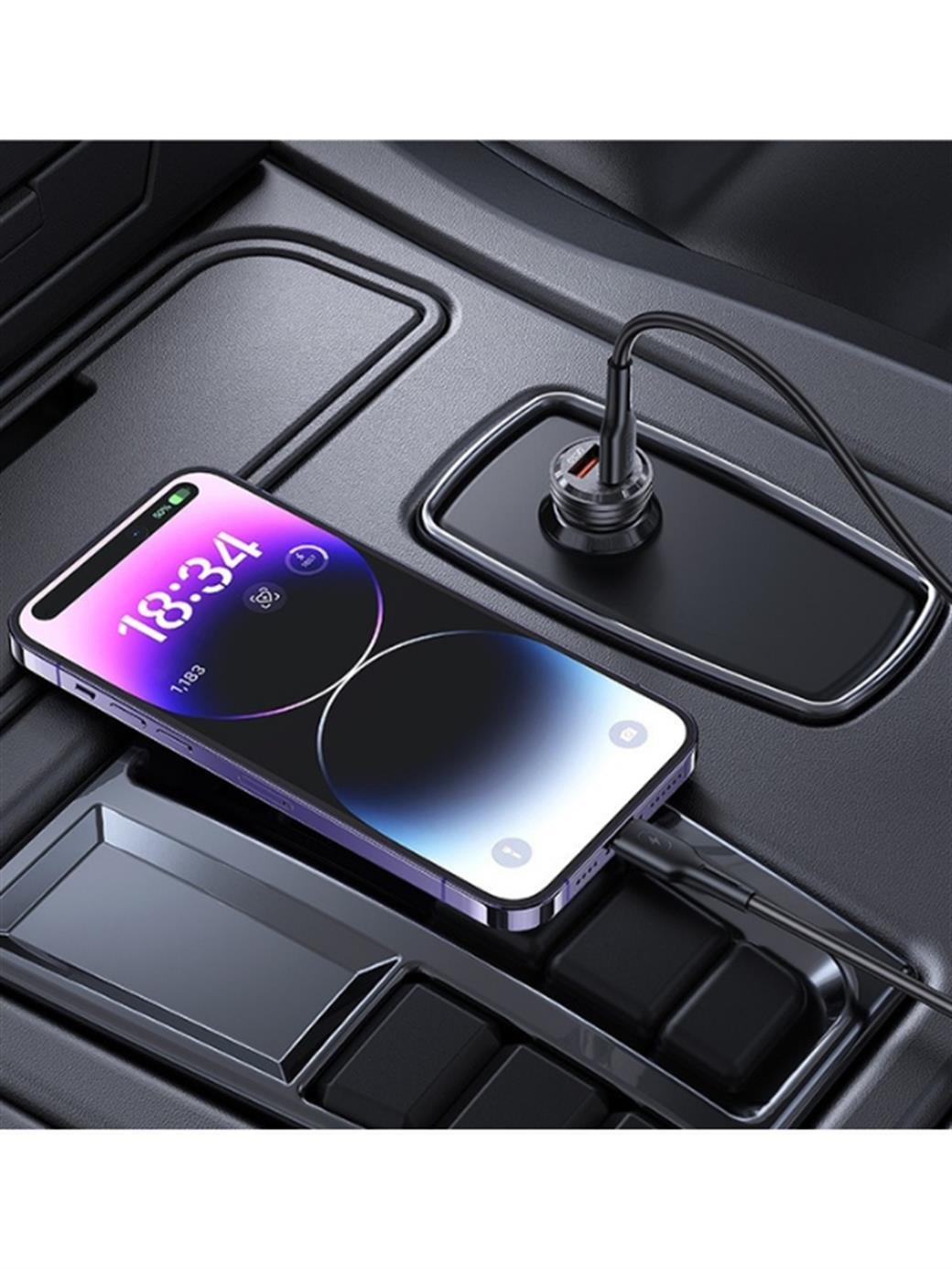 LivX Transparent 45W PD/QC Mini Araç şarj Cihazı ve 50cm Hızlı Şarj Ve Data Kablosu