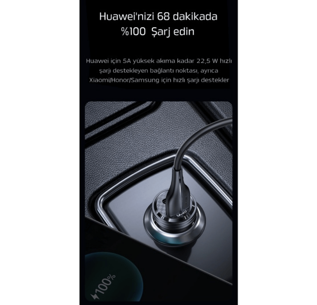 LivX Transparent 45W PD/QC Mini Araç şarj Cihazı ve 3 metre Hızlı Şarj Ve Data Kablosu