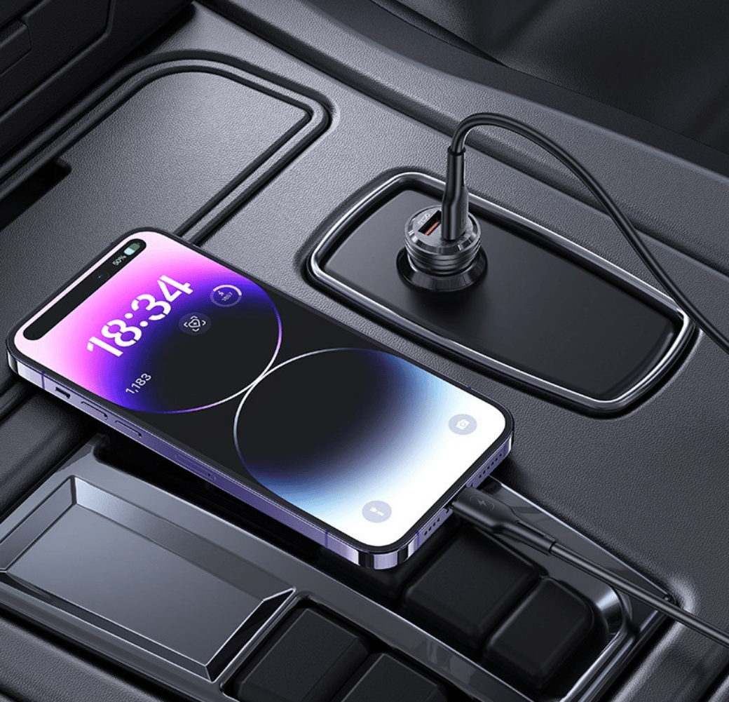 LivX Transparent 45W PD/QC Mini Araç şarj Cihazı ve 1 Metre iPhone Hızlı Şarj Kablosu