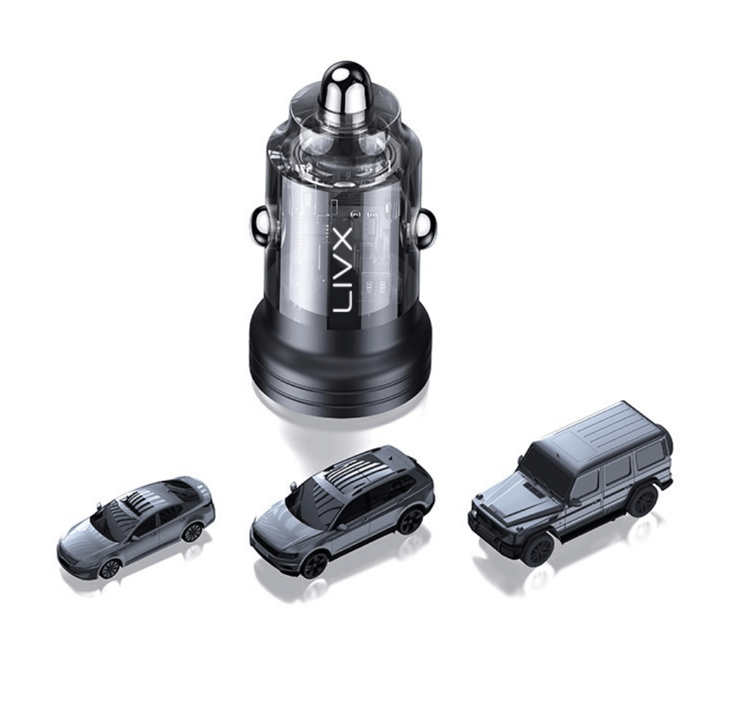 LivX Transparent 45W PD/QC Mini Araç şarj Cihazı ve 1 Metre iPhone Hızlı Şarj Kablosu