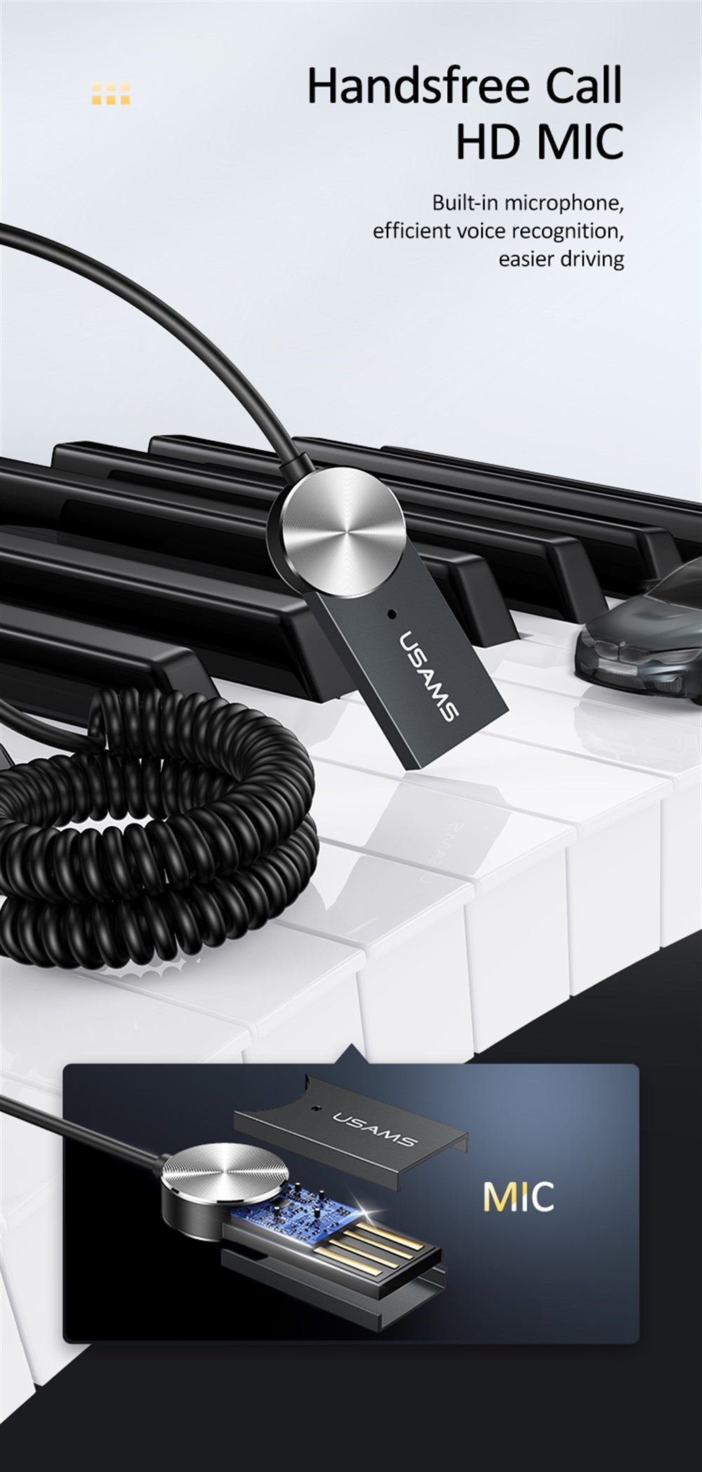 Livx Usams Bluetooth Receiver USB Aux Wireless Araç Kiti BA01