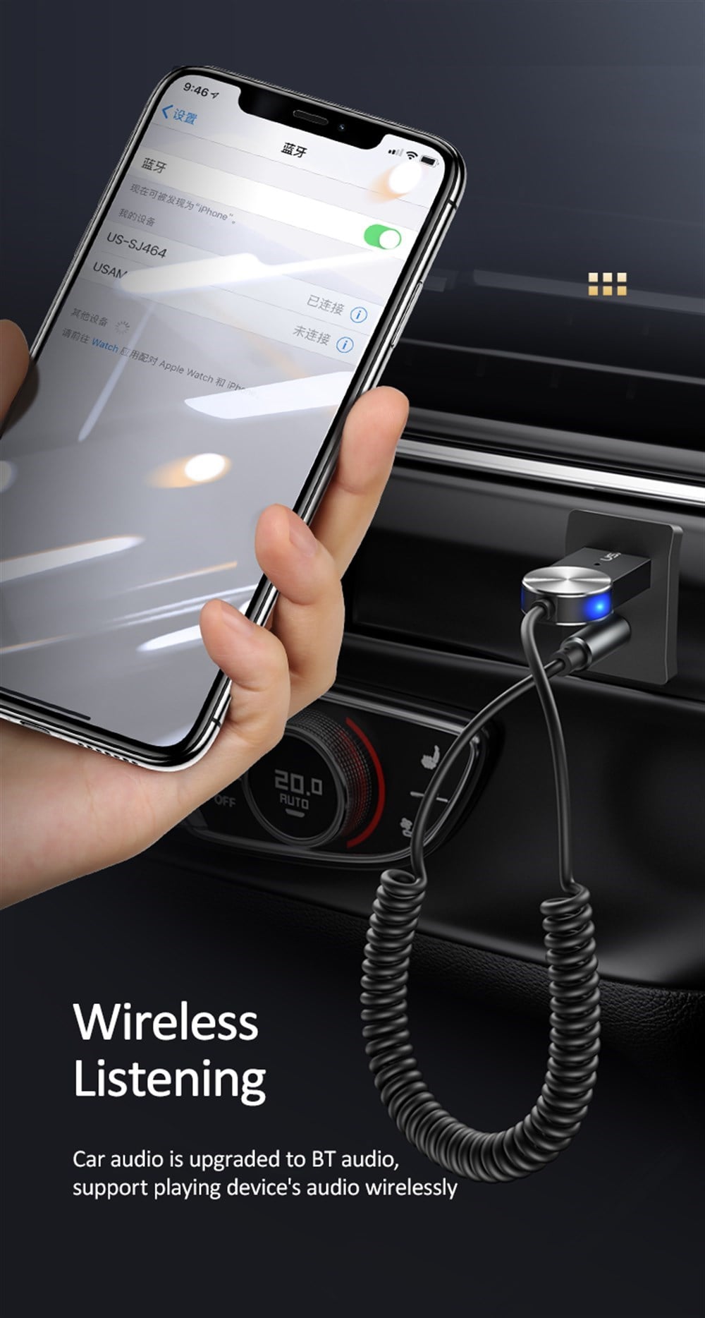 Livx Usams Bluetooth Receiver USB Aux Wireless Araç Kiti BA01