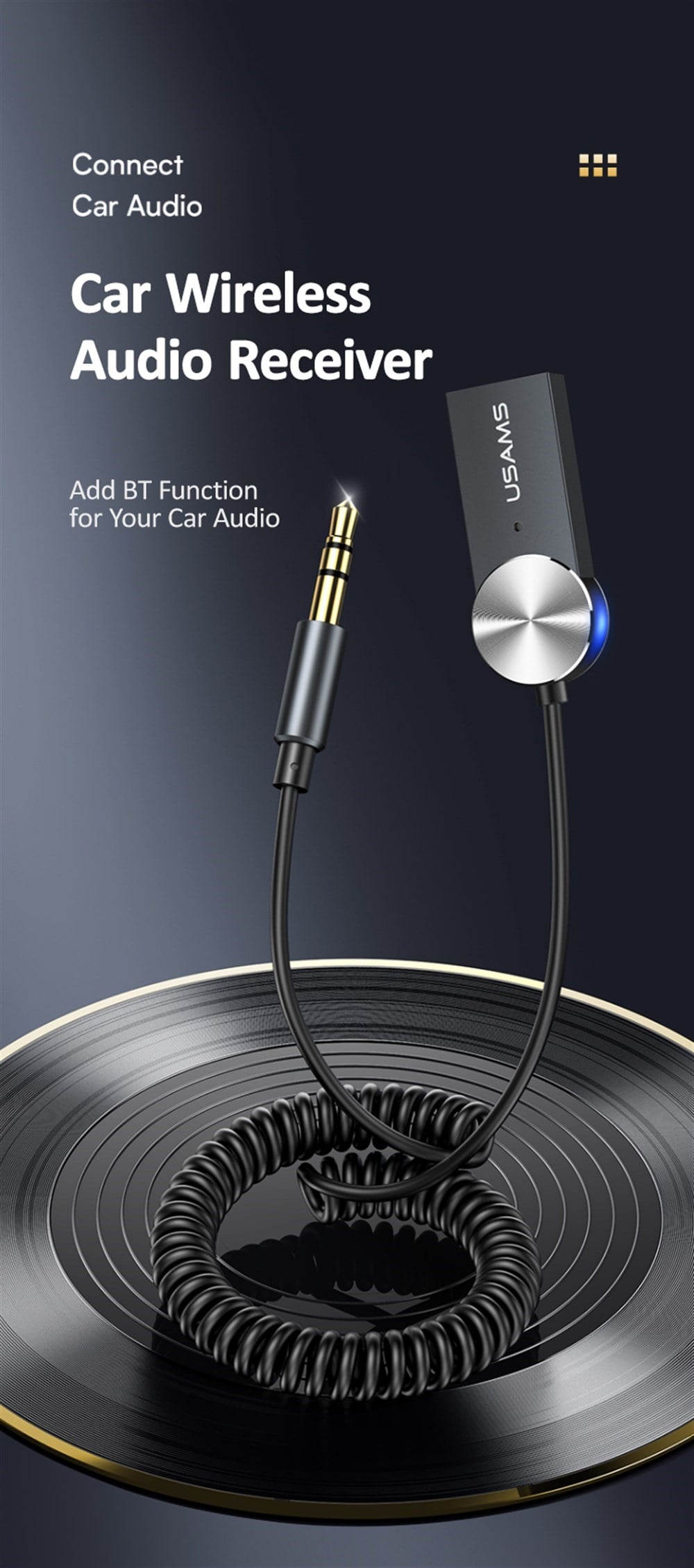 Livx Usams Bluetooth Receiver USB Aux Wireless Araç Kiti BA01