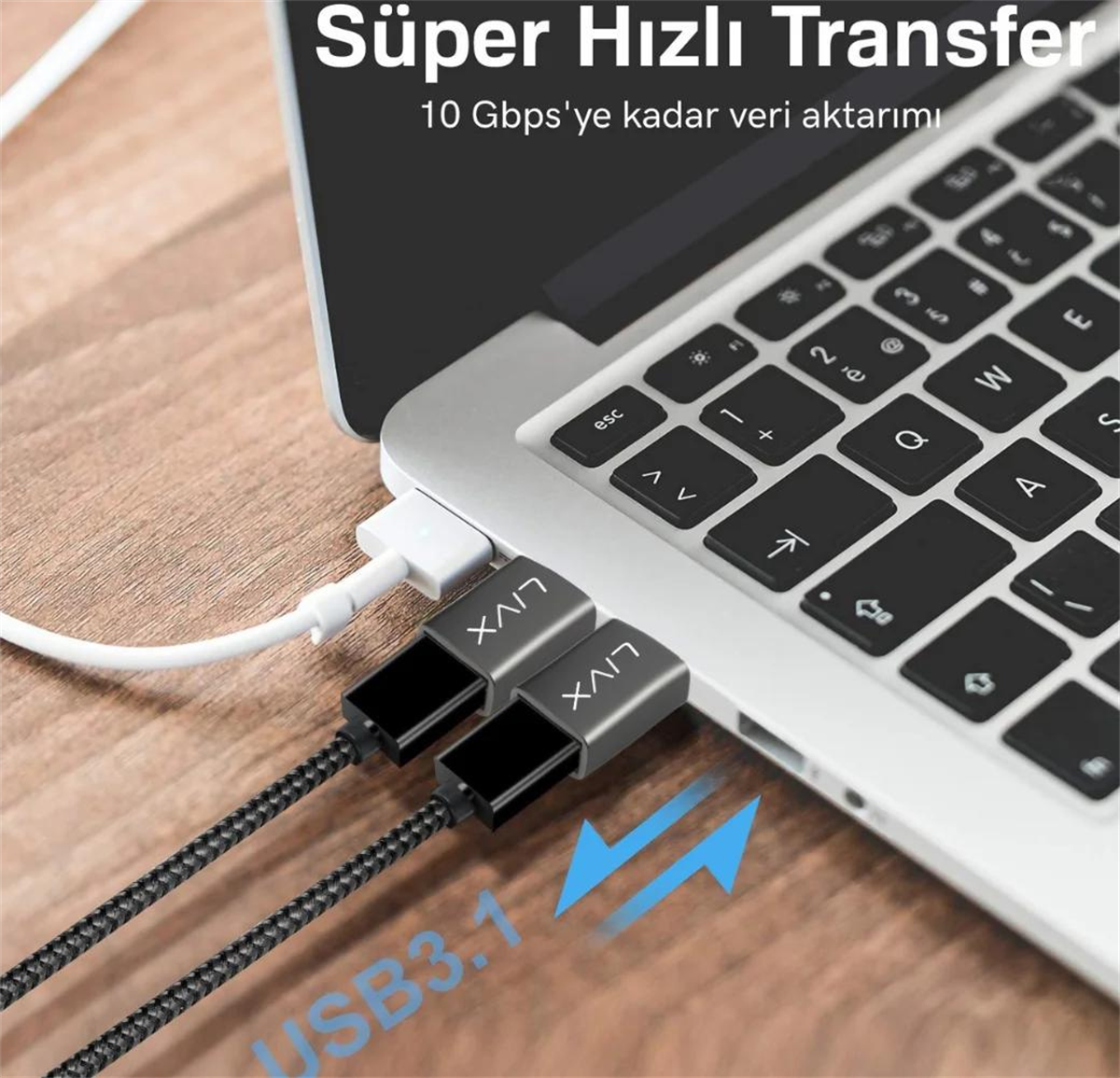 Livx USB 3.1 To Type-C 10Gbps Veri Aktarımı 3A Hızlı Şarj ve Data Aktarımı Çevirici Dönüştürücü OTG Adaptör Space Gray OTGKS