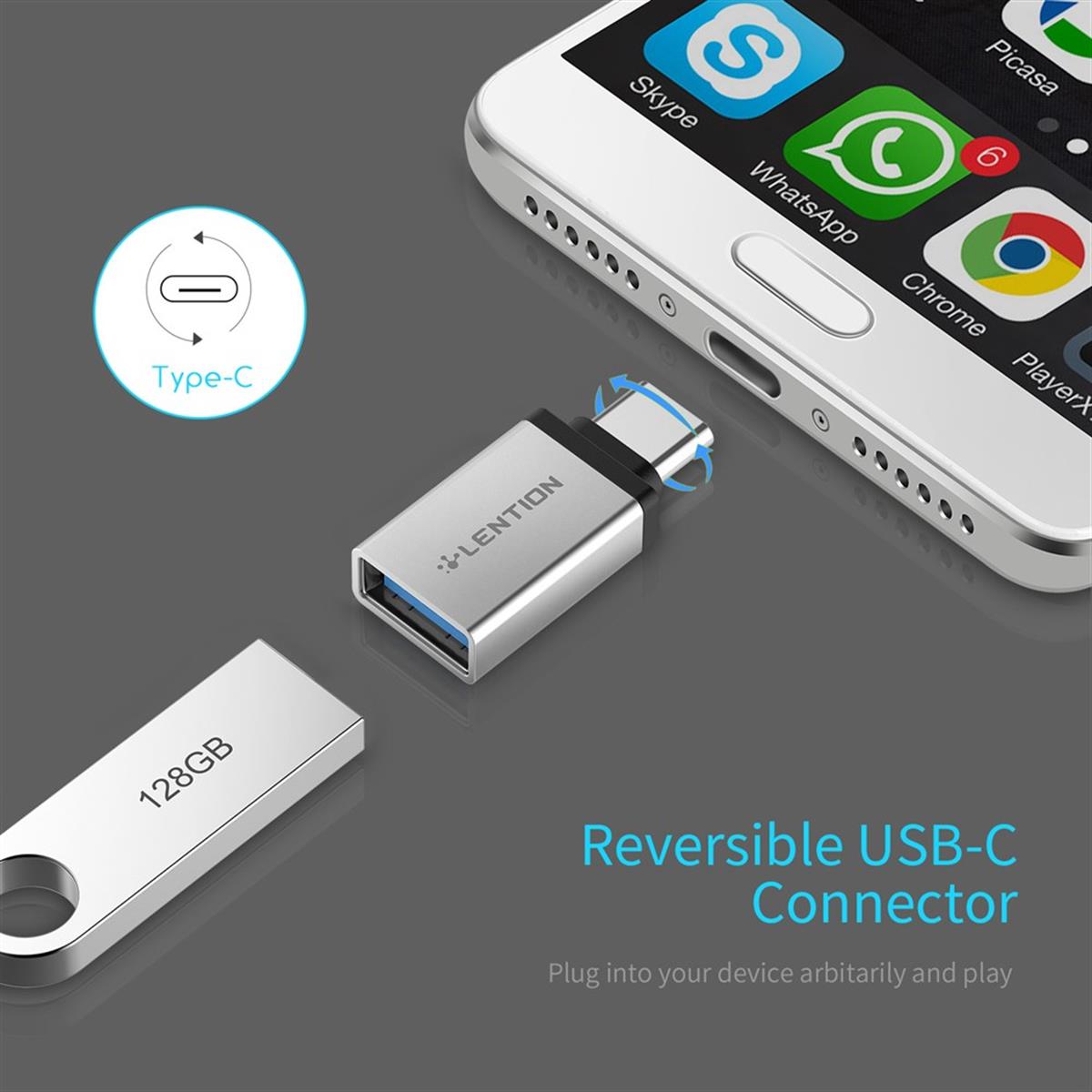Type C To Usb 3.0 Çevirici Dönüştürücü Otg Adaptör Gümüş C3