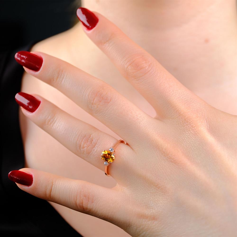 0.07 Karat Pırlanta Oval Citrine Yüzük
