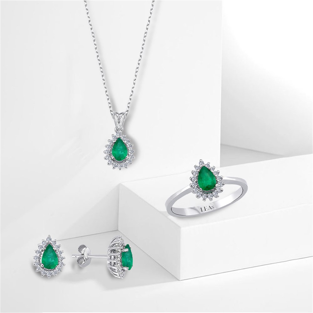 0.52 Karat Pırlanta Zümrüt Damla 3'lü Set