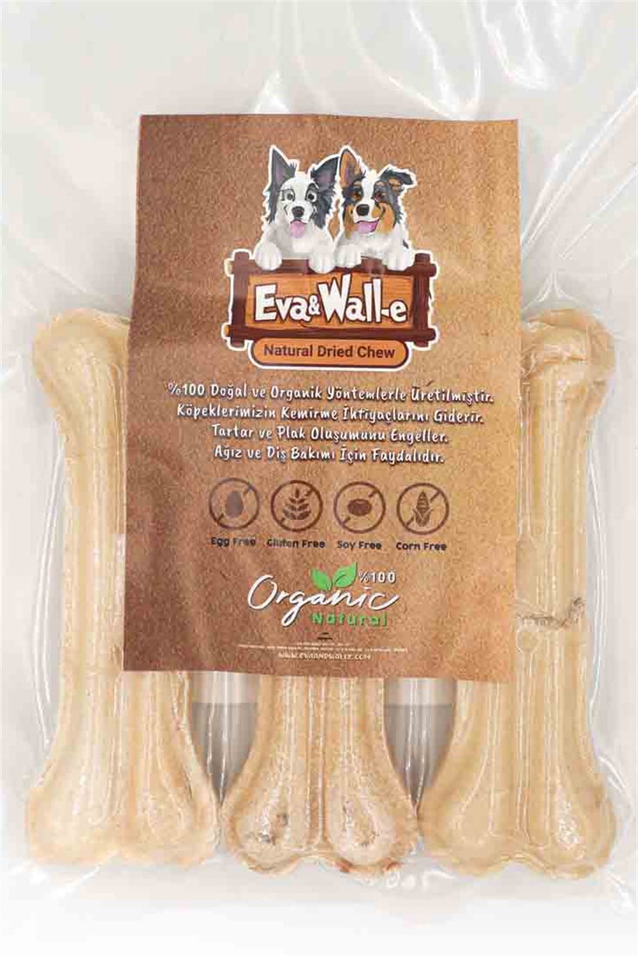Eva and Wall-E Doğal Köpek Pres Kemiği Beyaz 3 Adet 12cm Küçük-Orta Irk ve Yavru Köpekler İçin 55 Gr