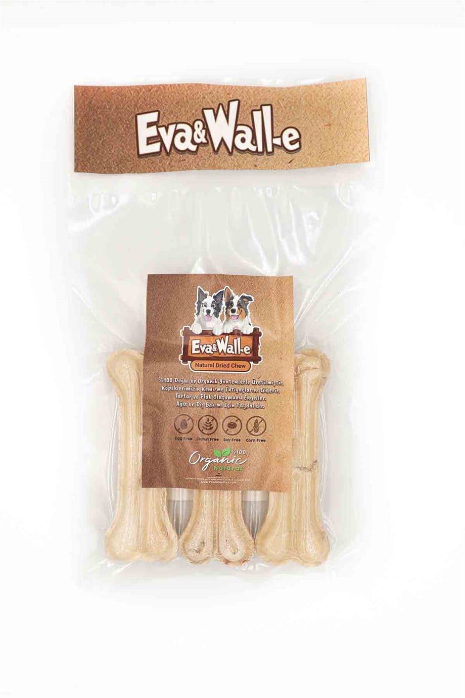 Eva and Wall-E Doğal Köpek Pres Kemiği Beyaz 3 Adet 12cm Küçük-Orta Irk ve Yavru Köpekler İçin 55 Gr
