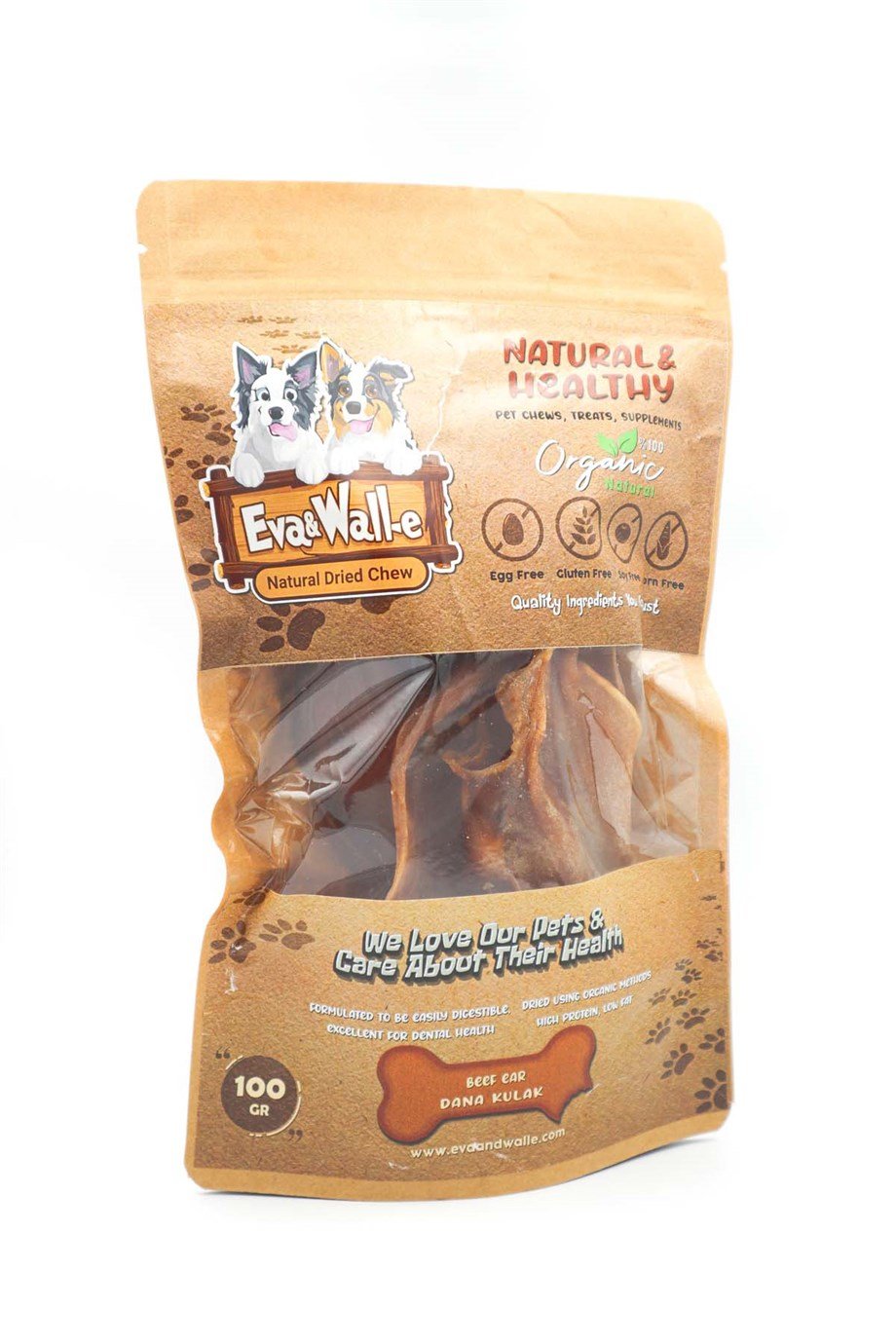 Eva and Wall-e Kurutulmuş Dana Kulak Naturel Köpek Çiğnemeliği %100 Doğal ve Organik Özel Seri
