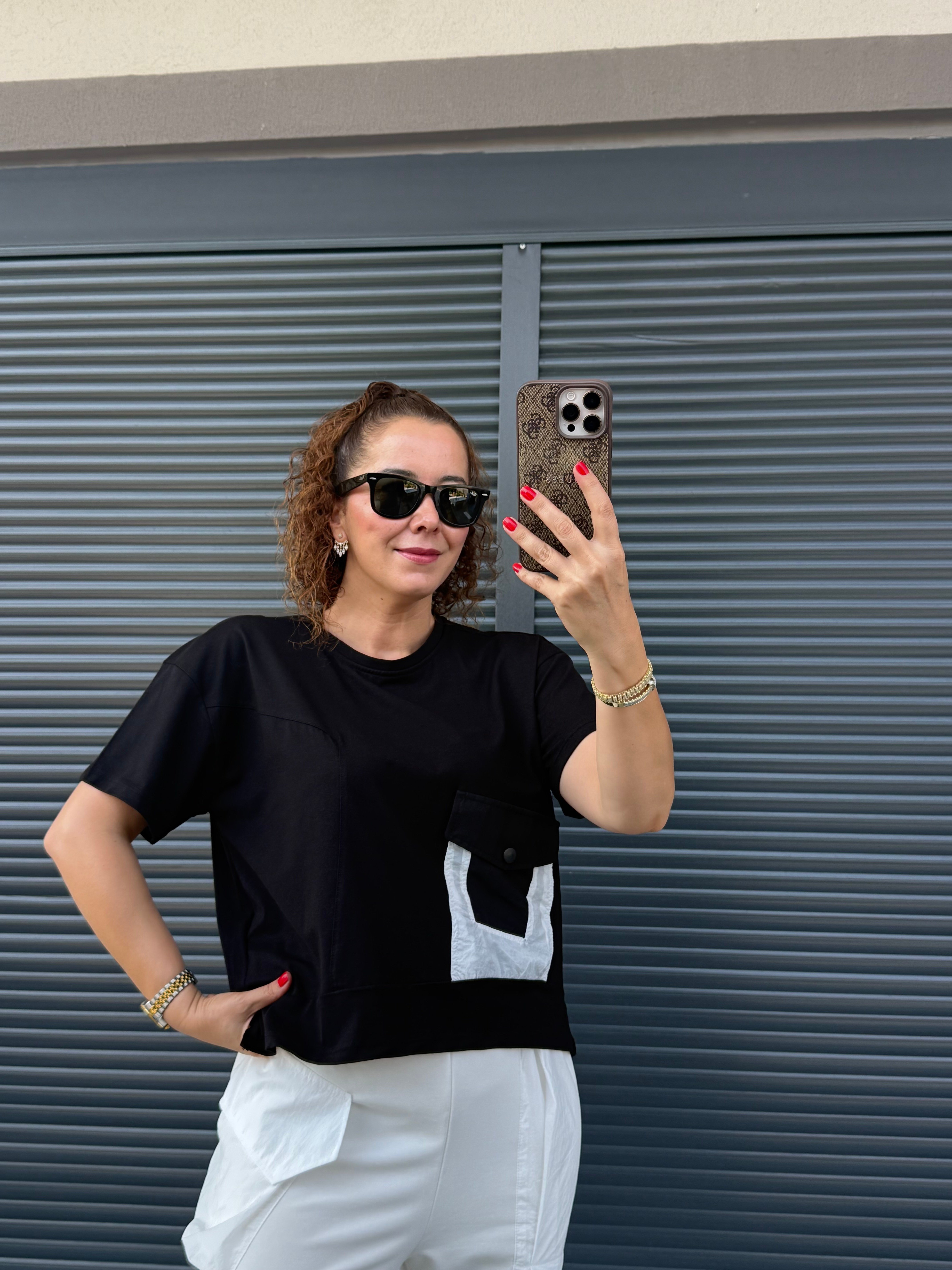 Cep Detaylı Tasarım T-Shirt Siyah