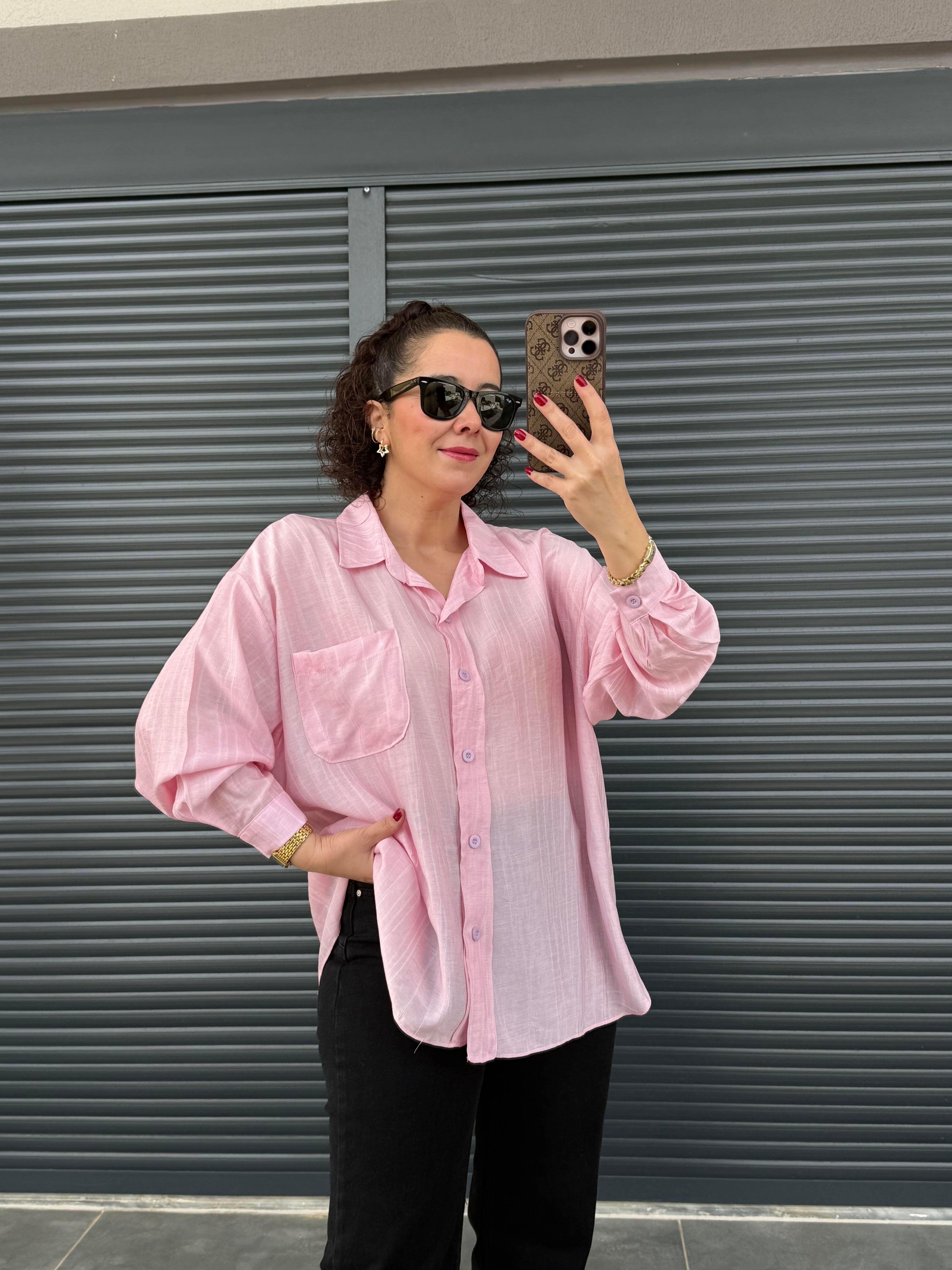 Cepli Oversize Gömlek Pembe