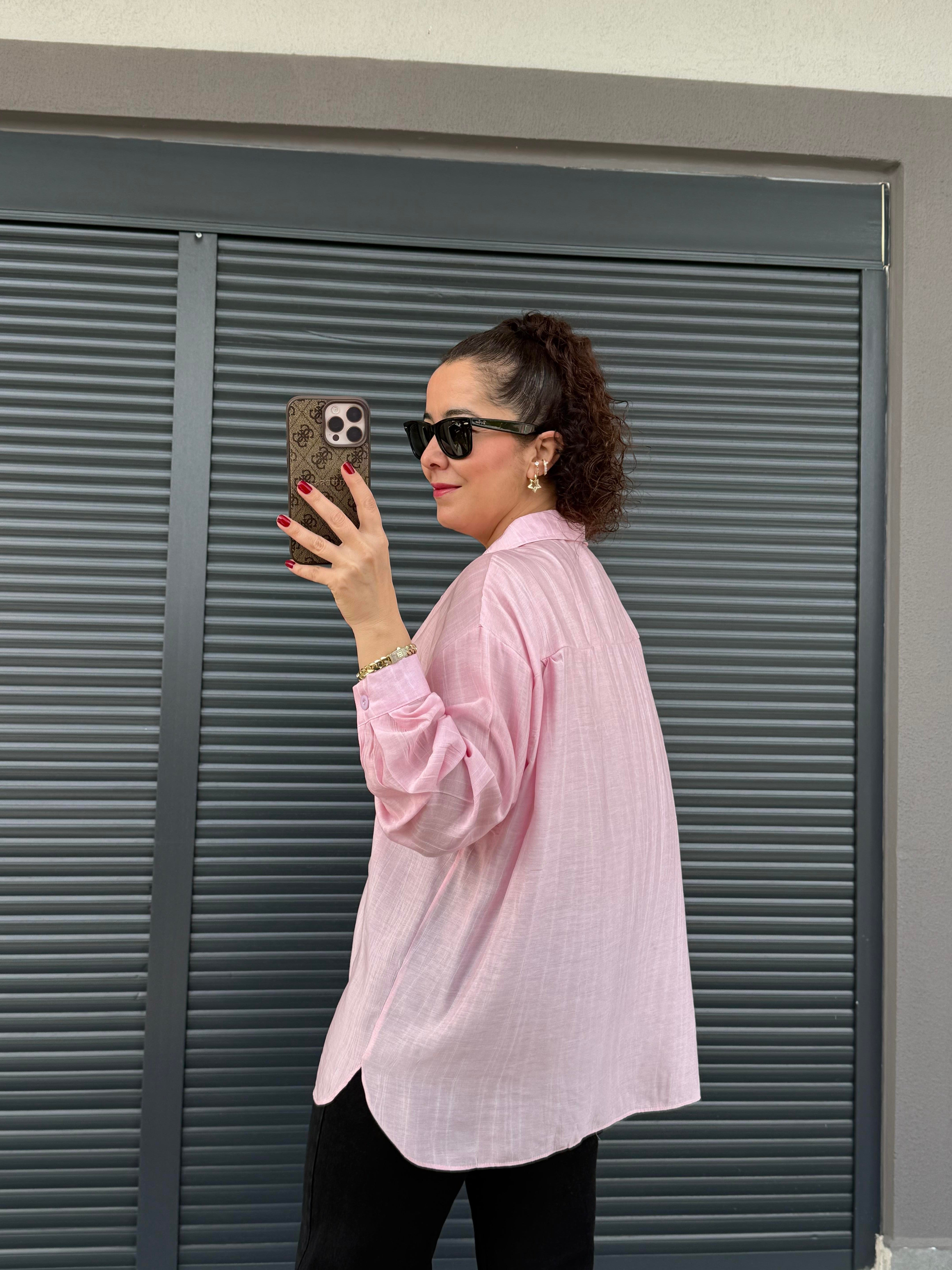 Cepli Oversize Gömlek Pembe