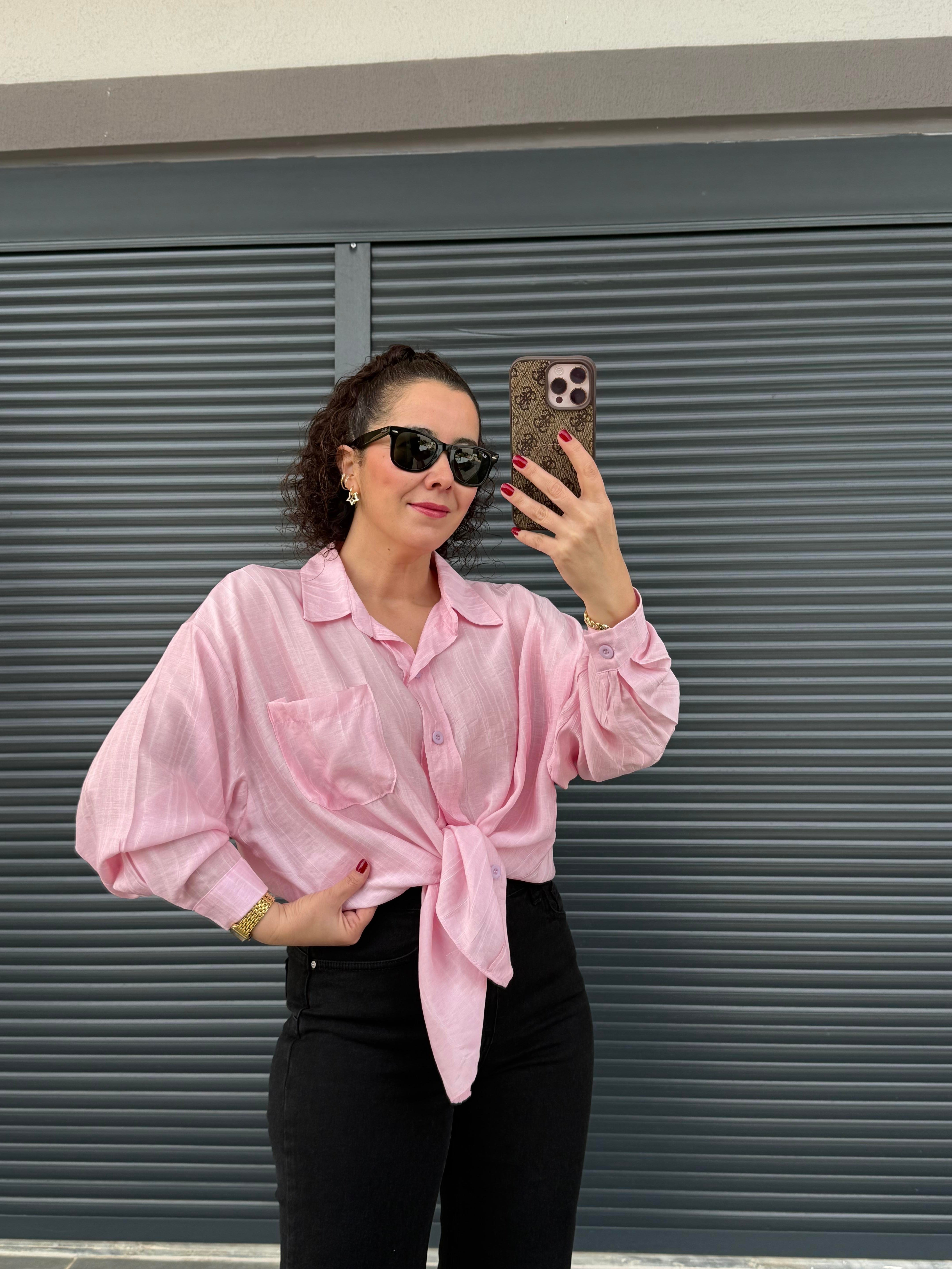 Cepli Oversize Gömlek Pembe