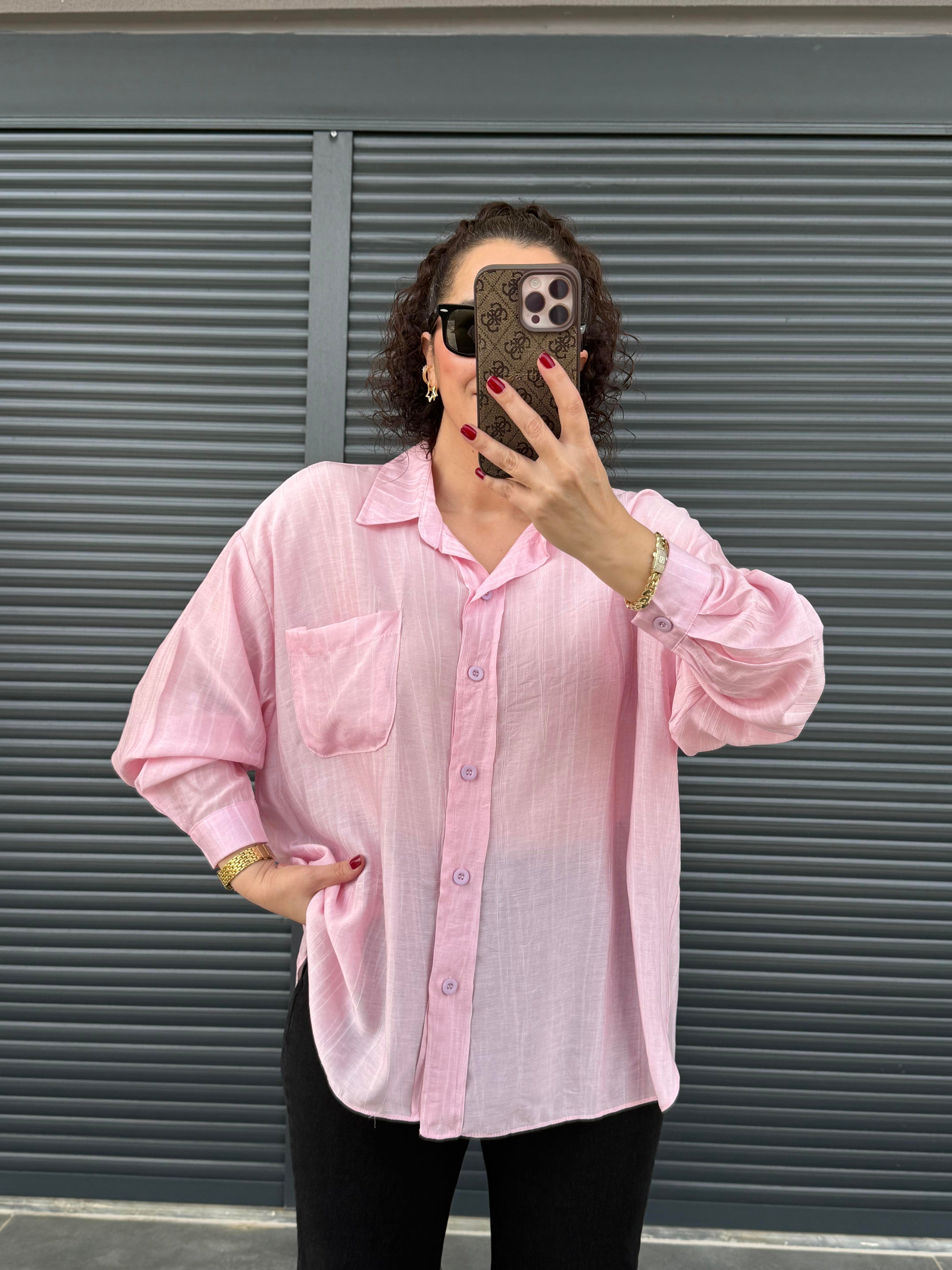 Cepli Oversize Gömlek Pembe