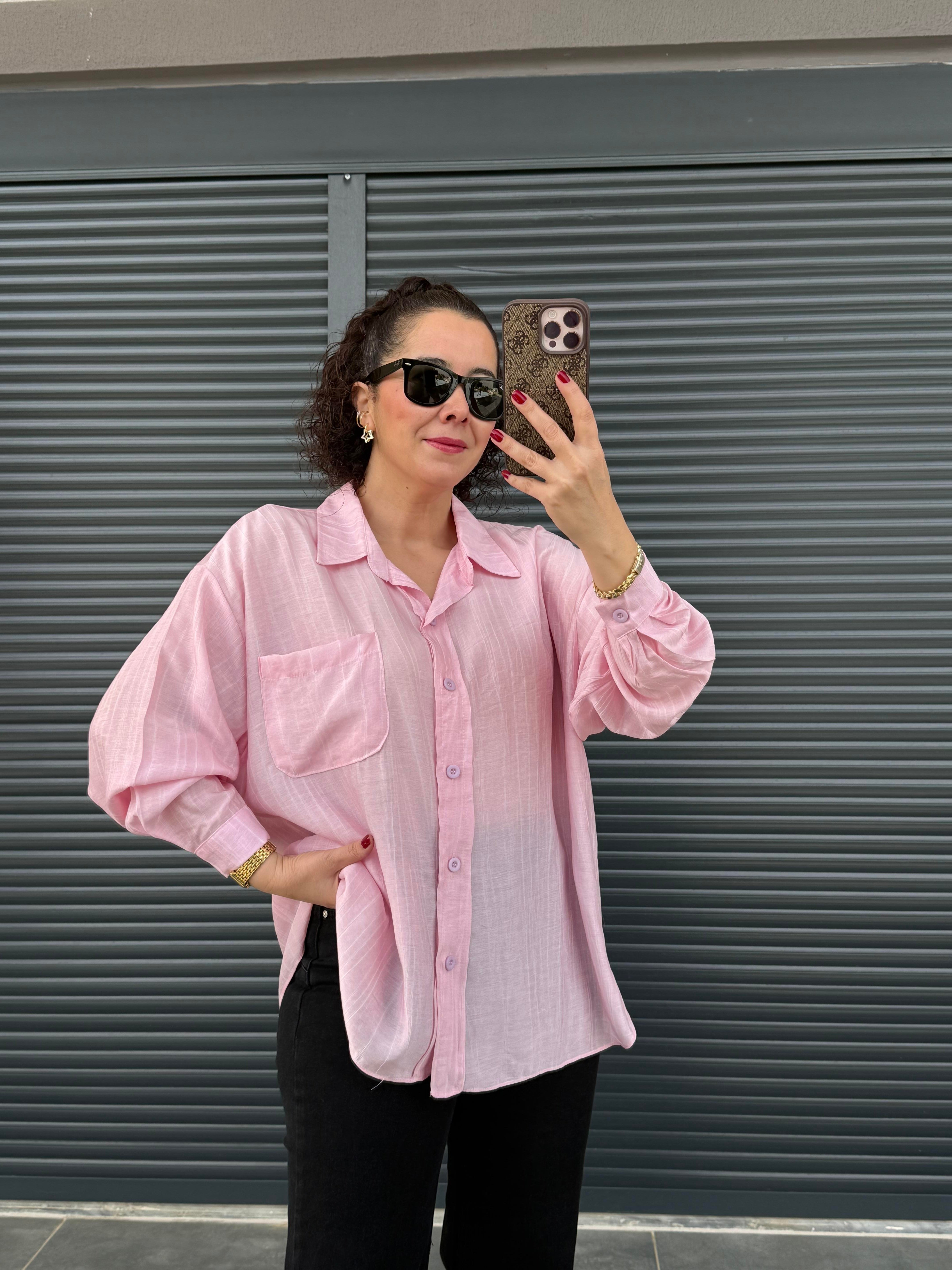 Cepli Oversize Gömlek Pembe