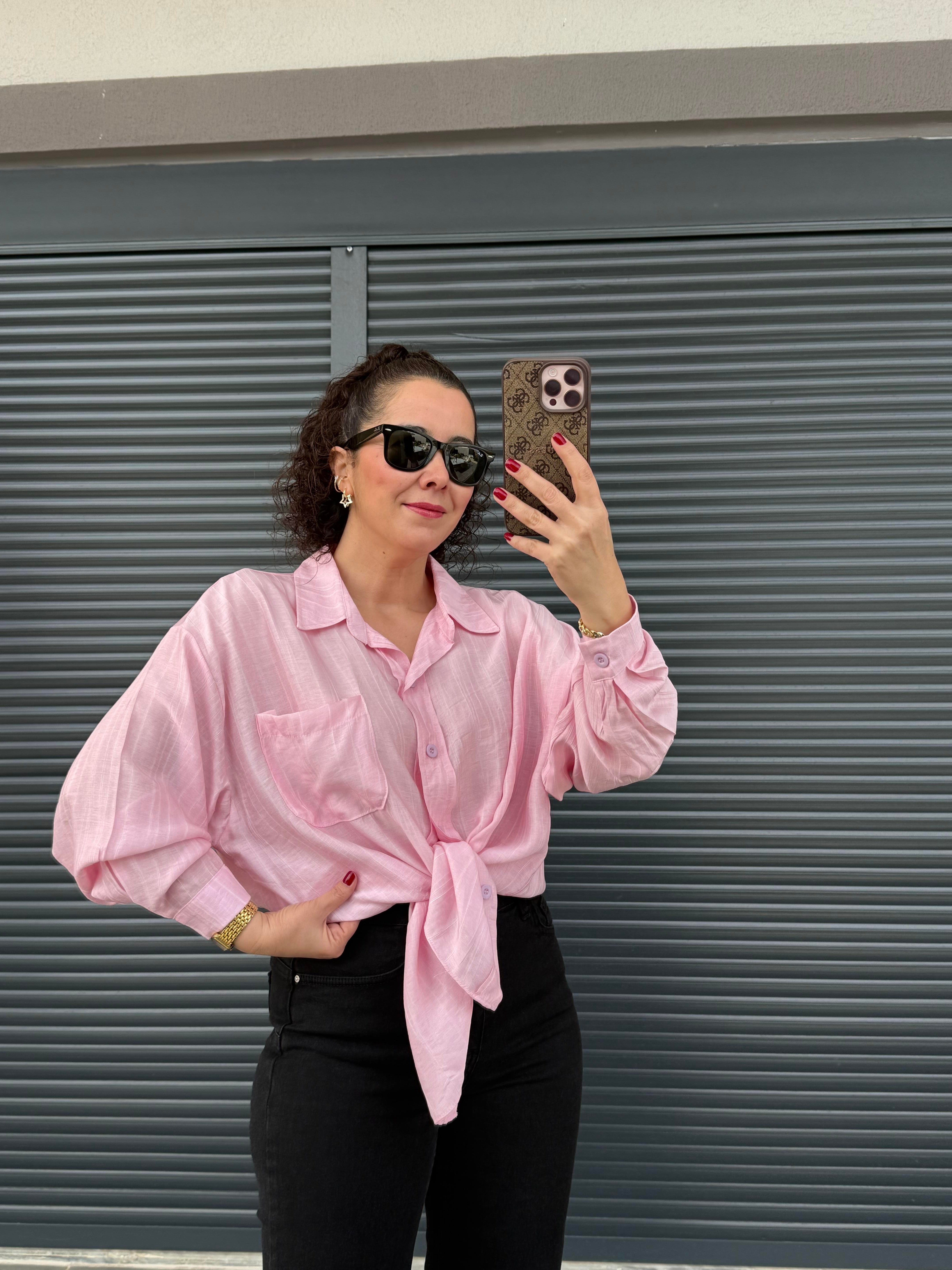 Cepli Oversize Gömlek Pembe