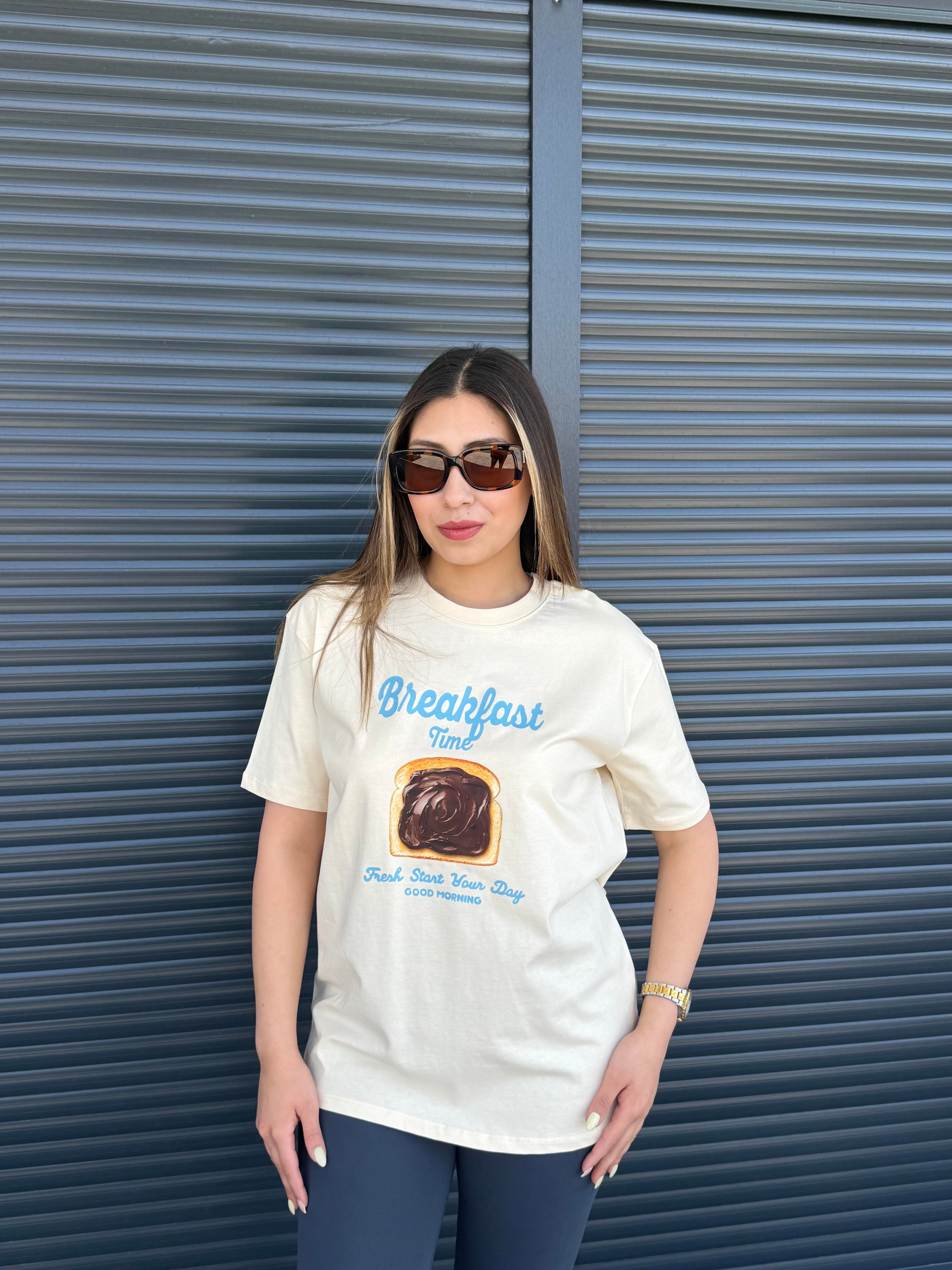 Çikolatalı Ekmek Baskılı T-shirt  Vanilya