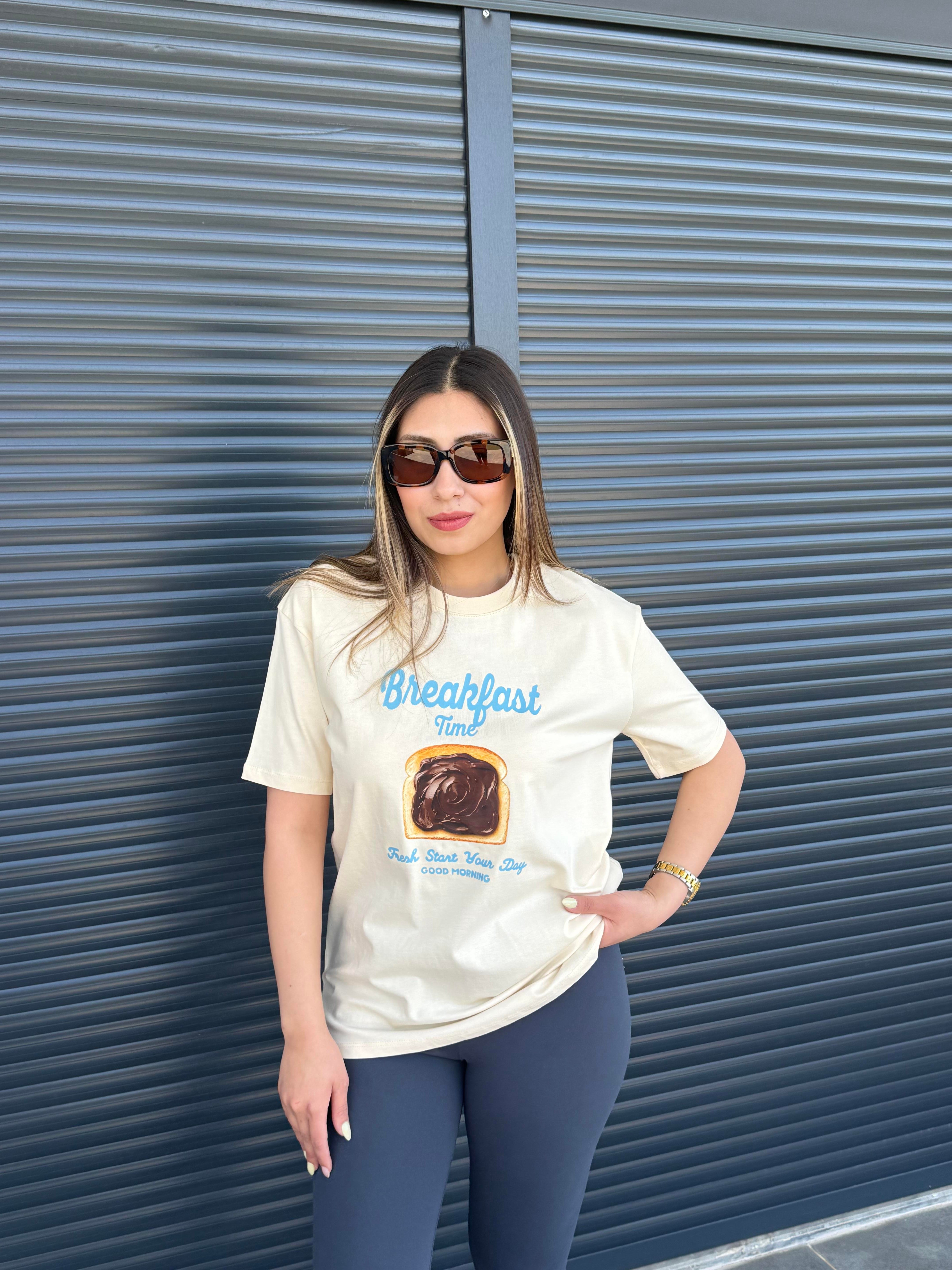 Çikolatalı Ekmek Baskılı T-shirt  Vanilya