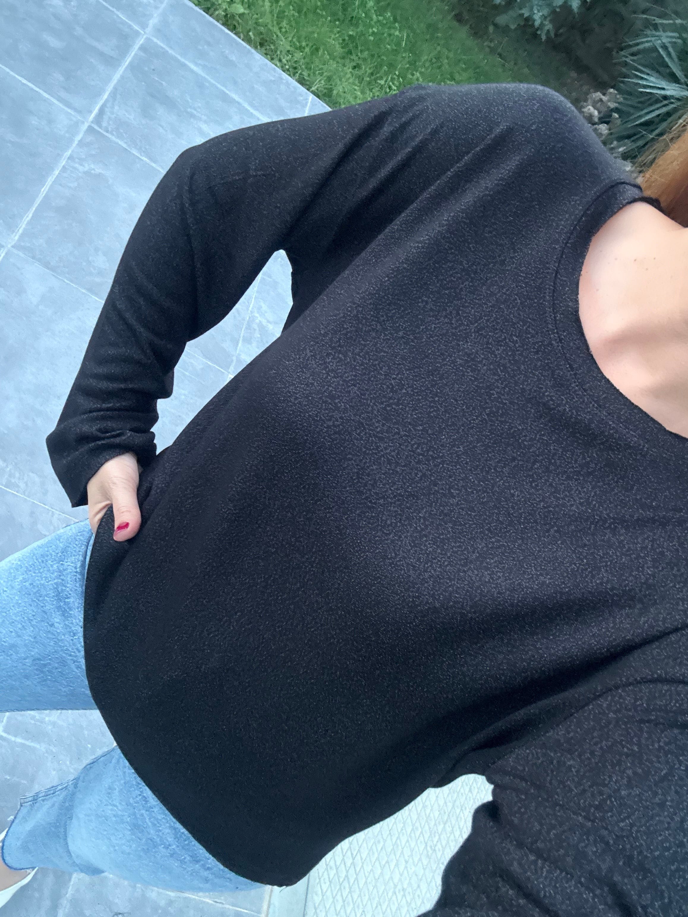 Çilek Kumaş Bisiklet Yaka Salaş Bluz Simli Siyah
