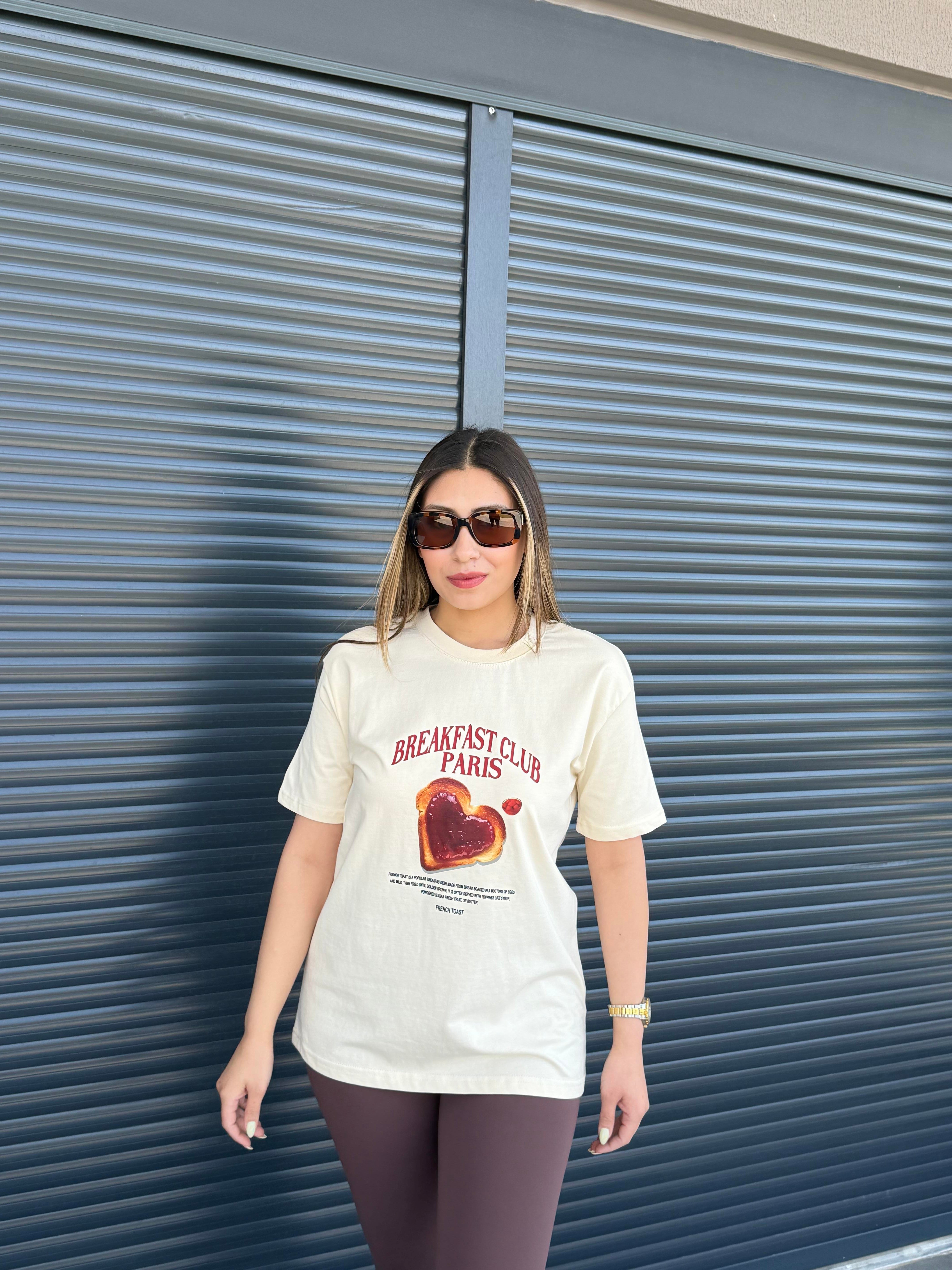Çilekli Ekmek Baskılı T-shirt Vanilya