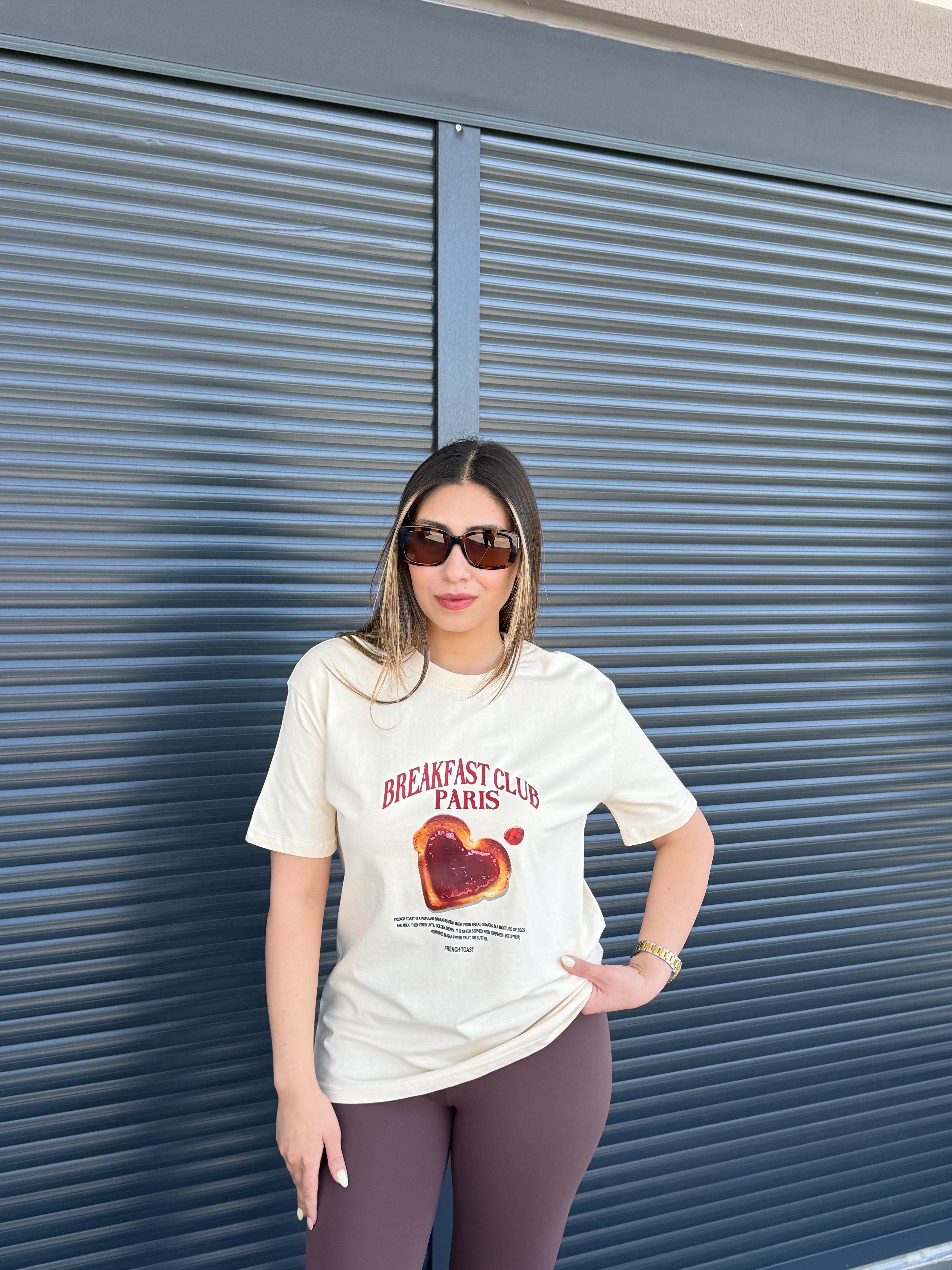 Çilekli Ekmek Baskılı T-shirt Vanilya