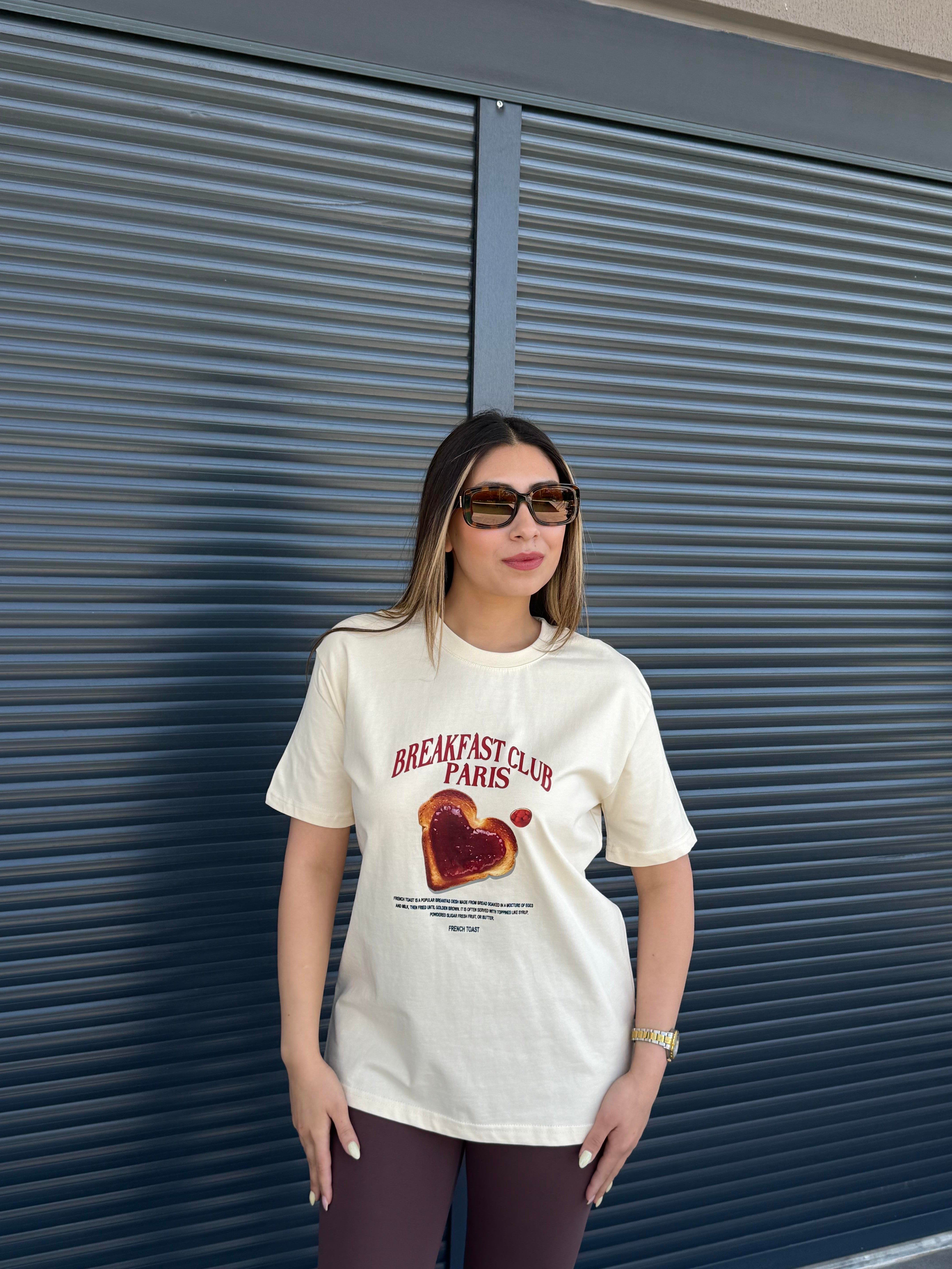 Çilekli Ekmek Baskılı T-shirt Vanilya