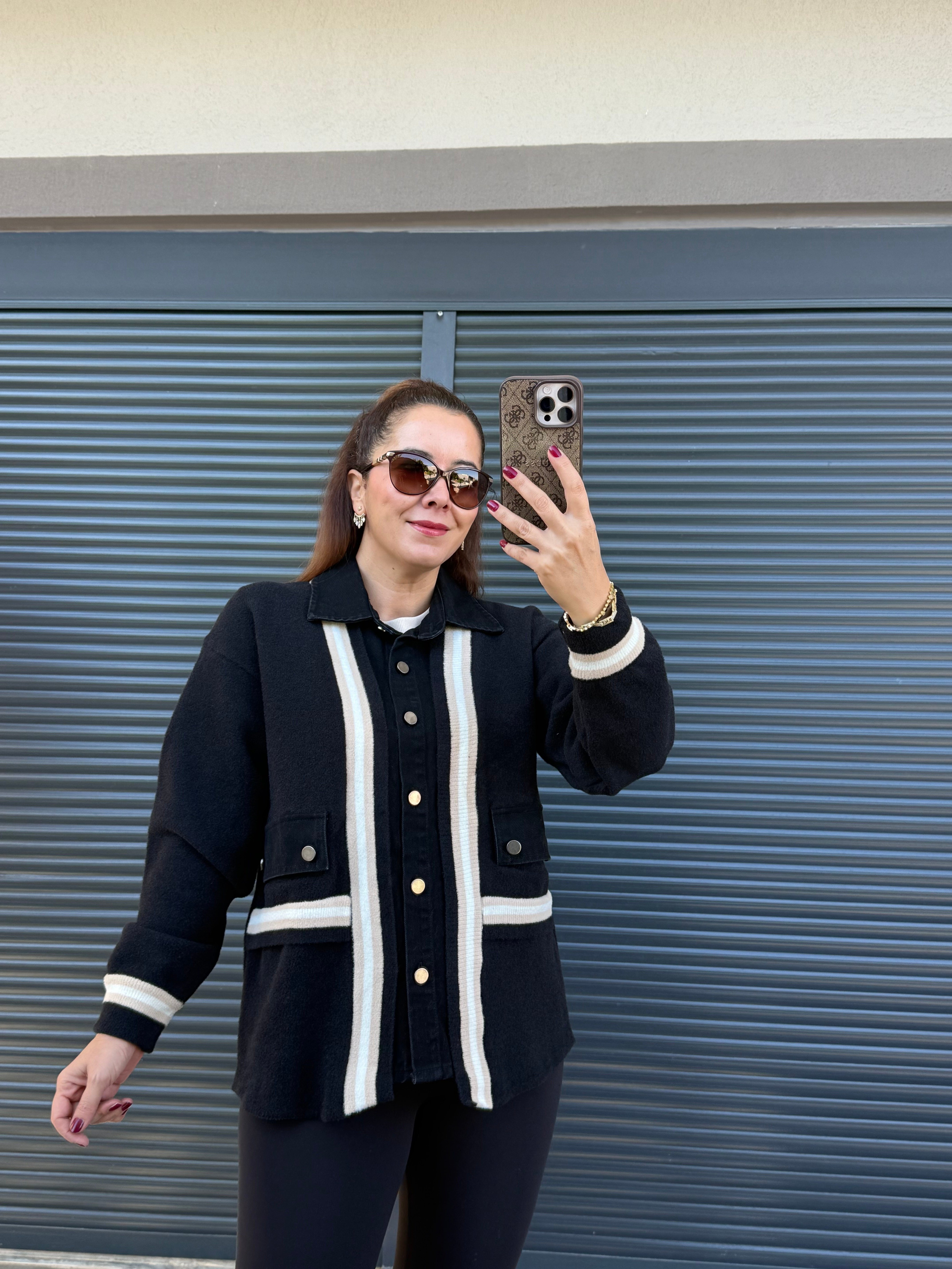 Denim Detaylı Kaşe Hırka