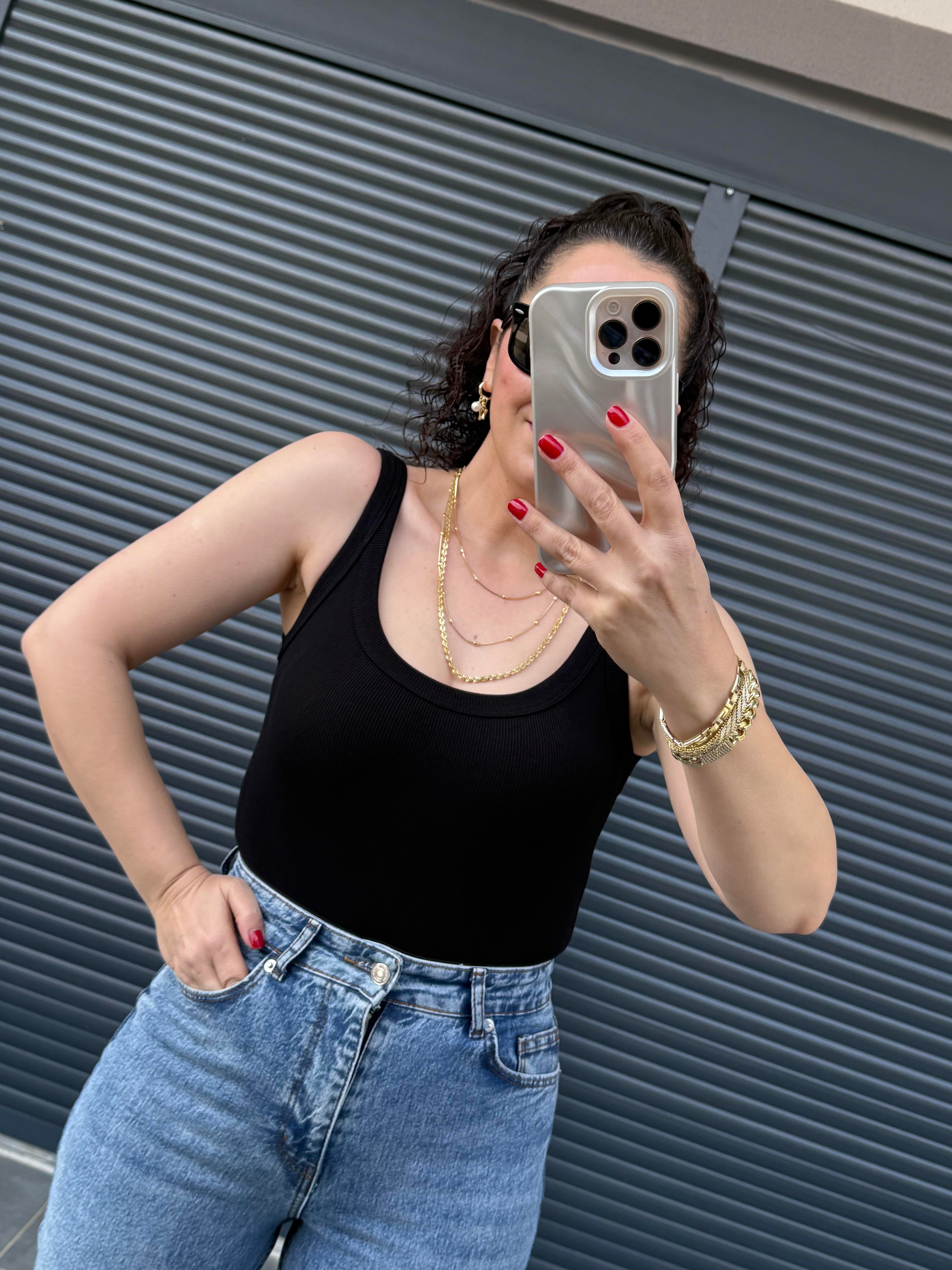 Dilvin Askılı Bodysuit  Siyah