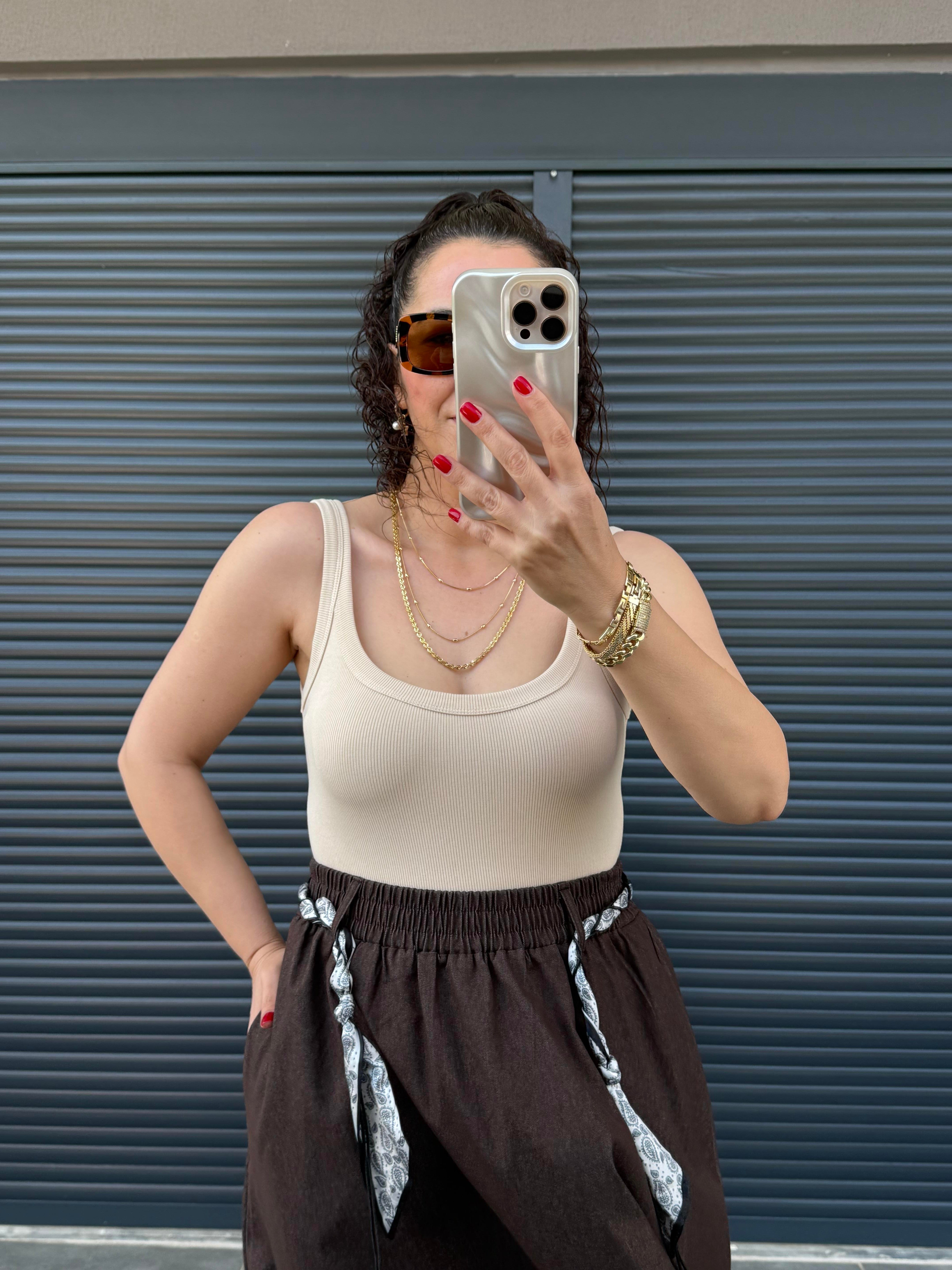 Dilvin Askılı Bodysuit  Taş