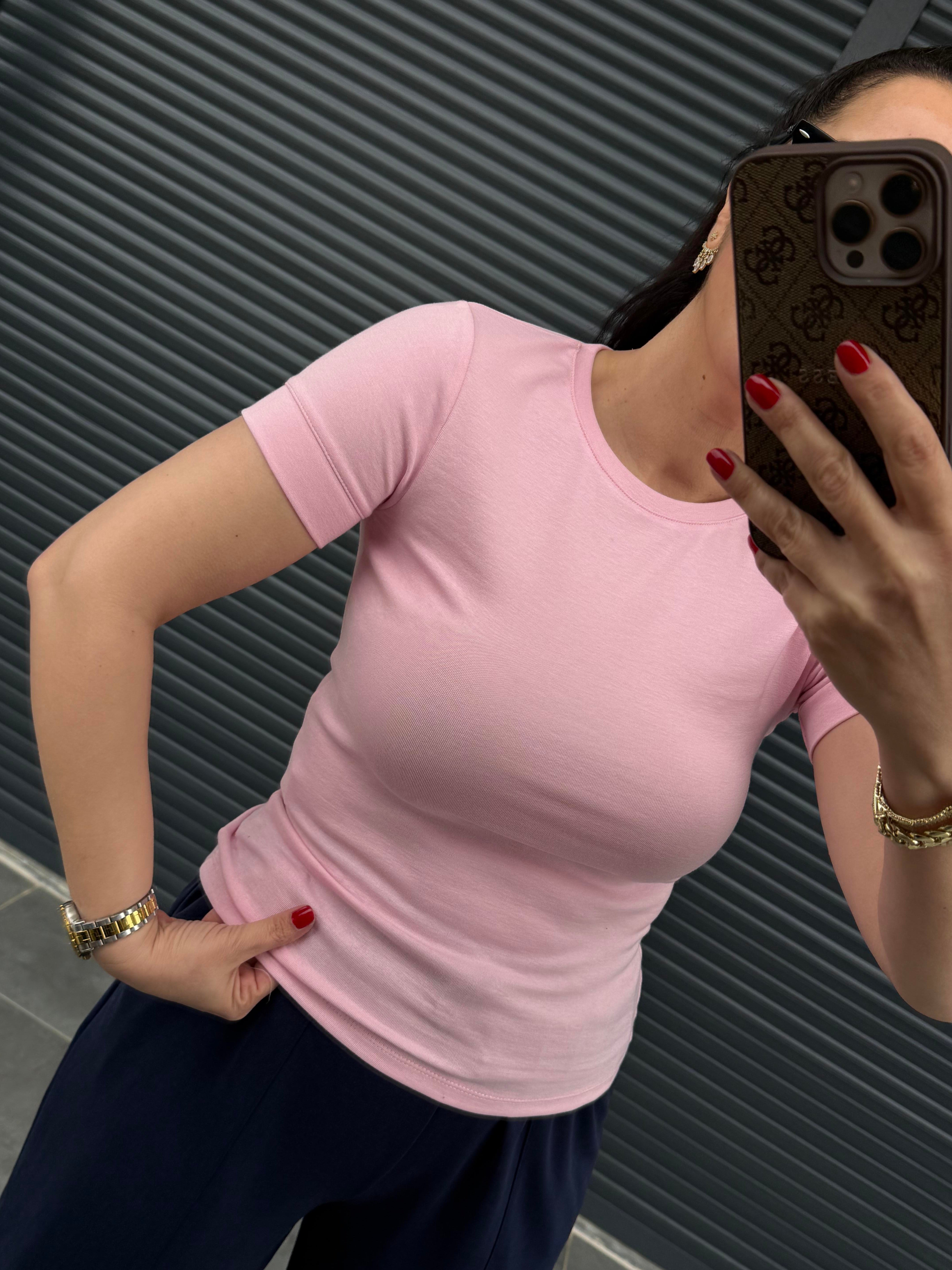 Dilvin Bisiklet Yaka Basic Bluz Pembe