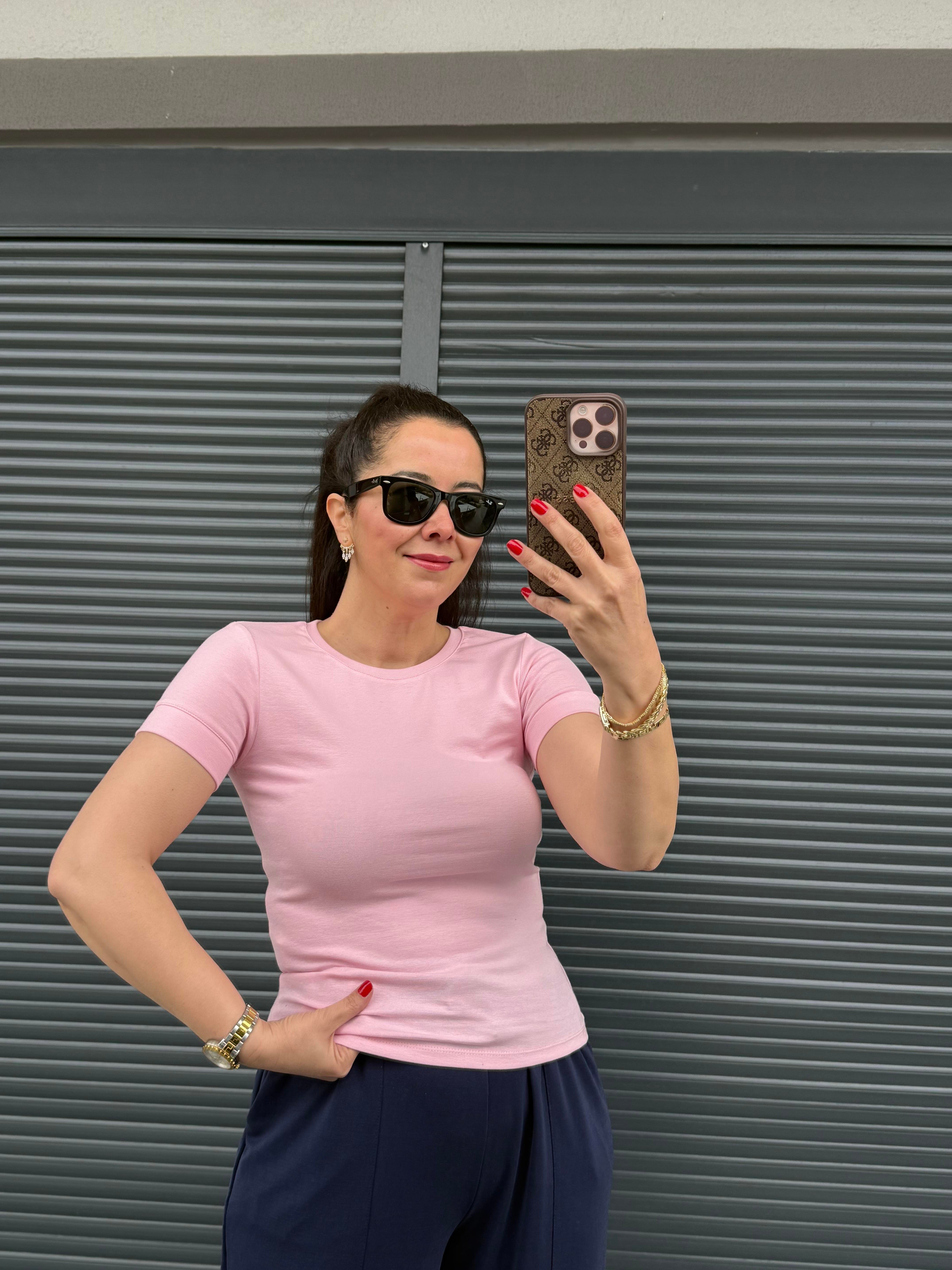 Dilvin Bisiklet Yaka Basic Bluz Pembe