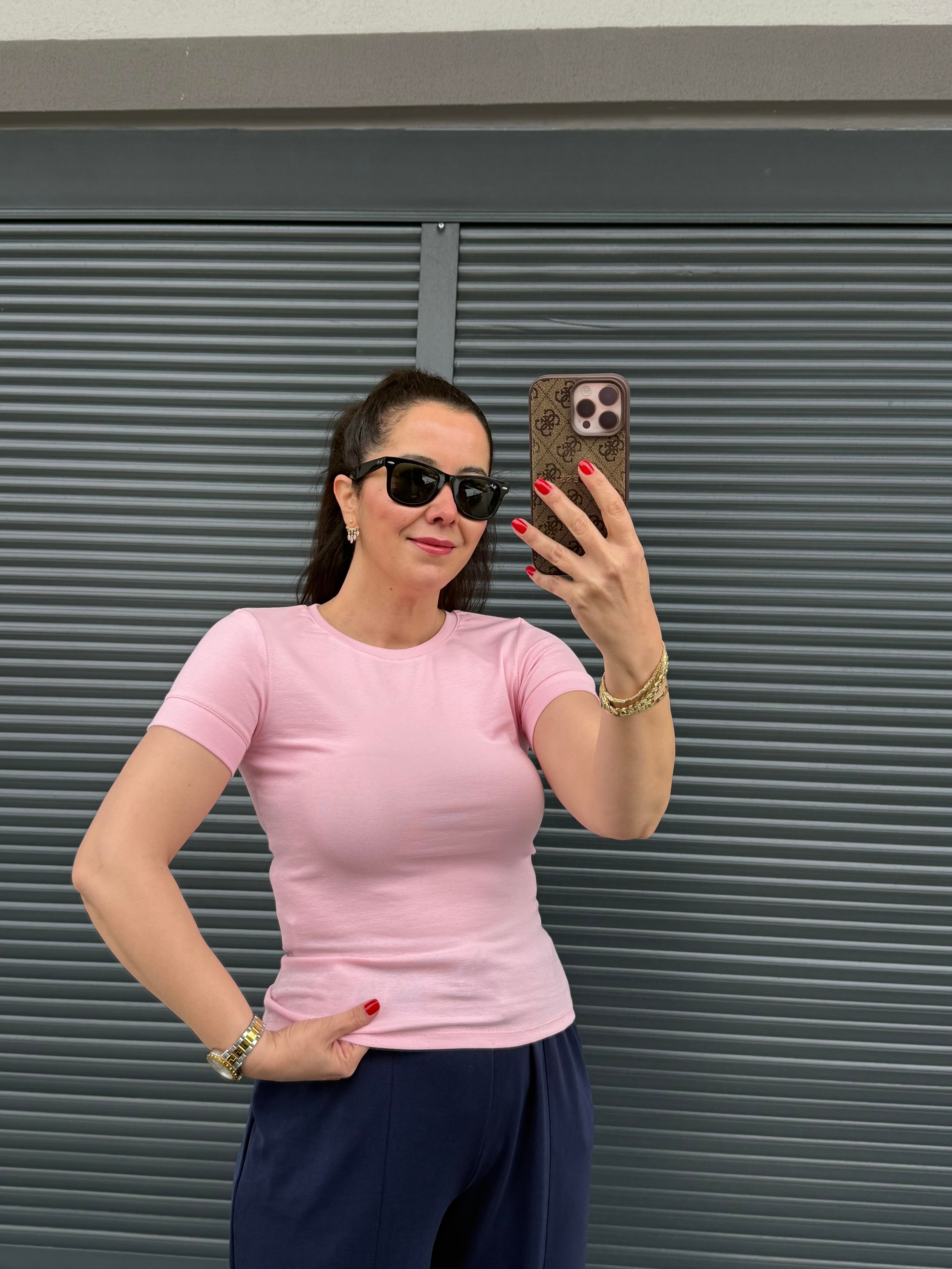 Dilvin Bisiklet Yaka Basic Bluz Pembe