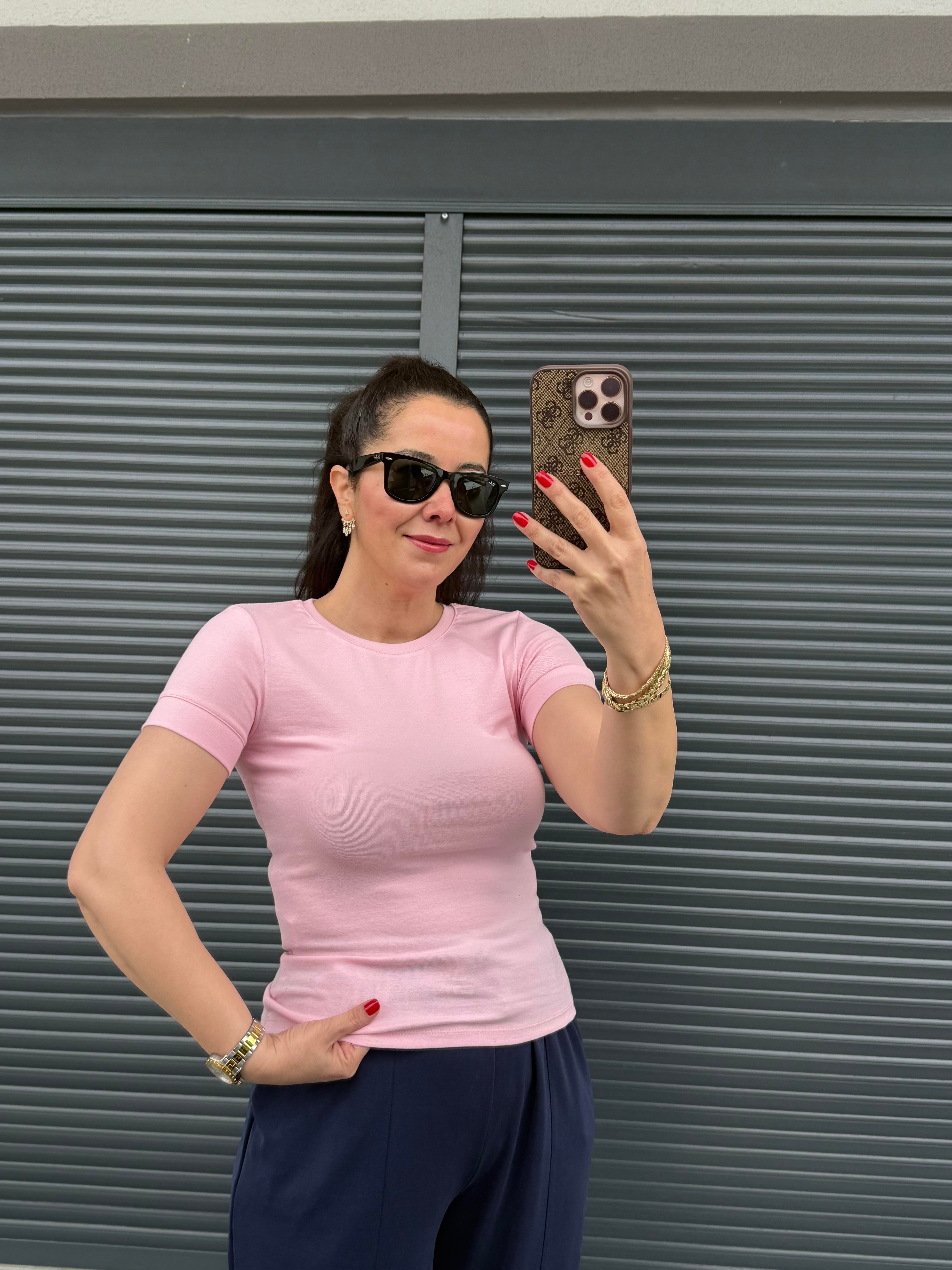 Dilvin Bisiklet Yaka Basic Bluz Pembe