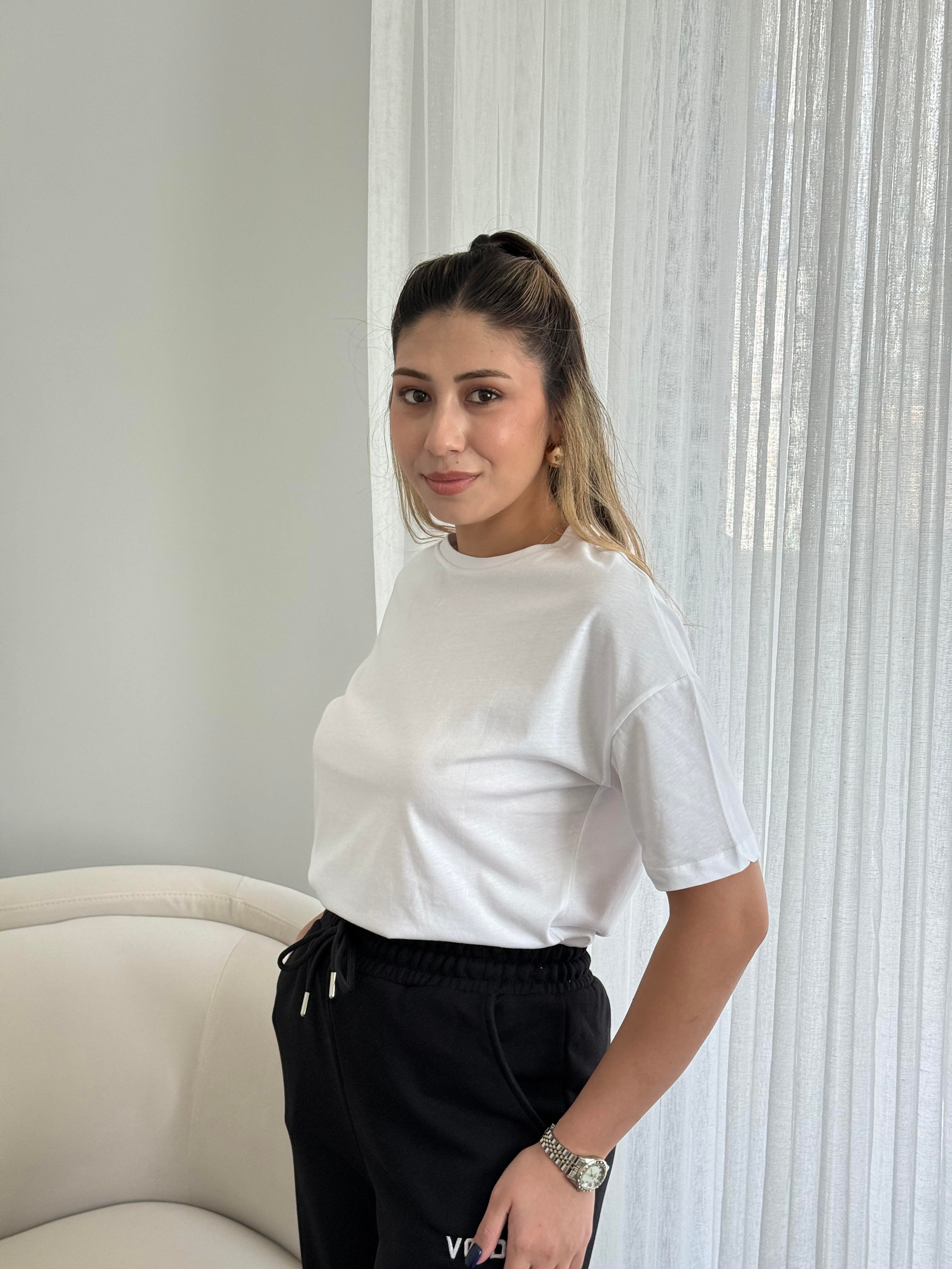 Dilvin Bisiklet Yaka Basic T-Shirt Beyaz