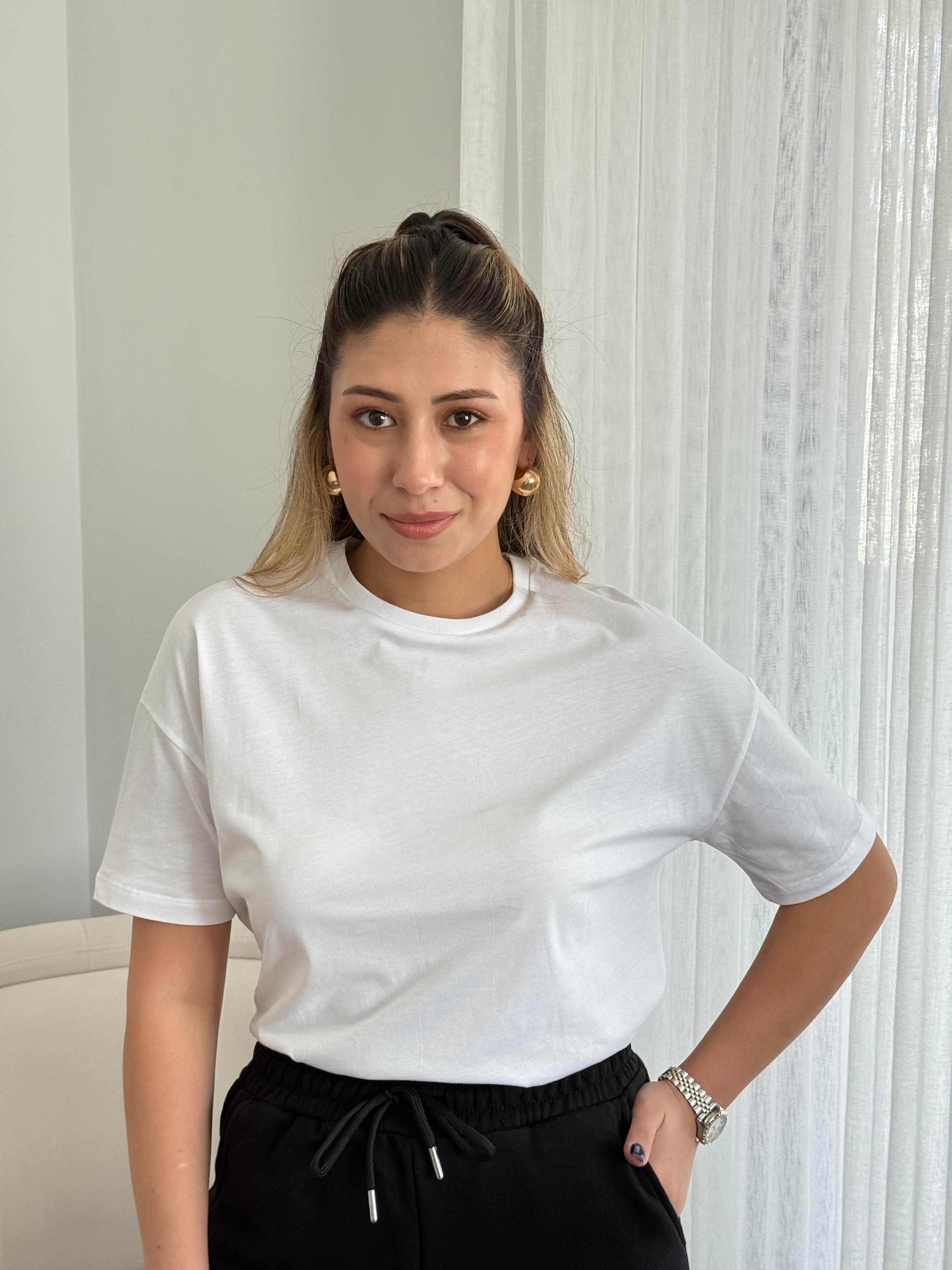 Dilvin Bisiklet Yaka Basic T-Shirt Beyaz