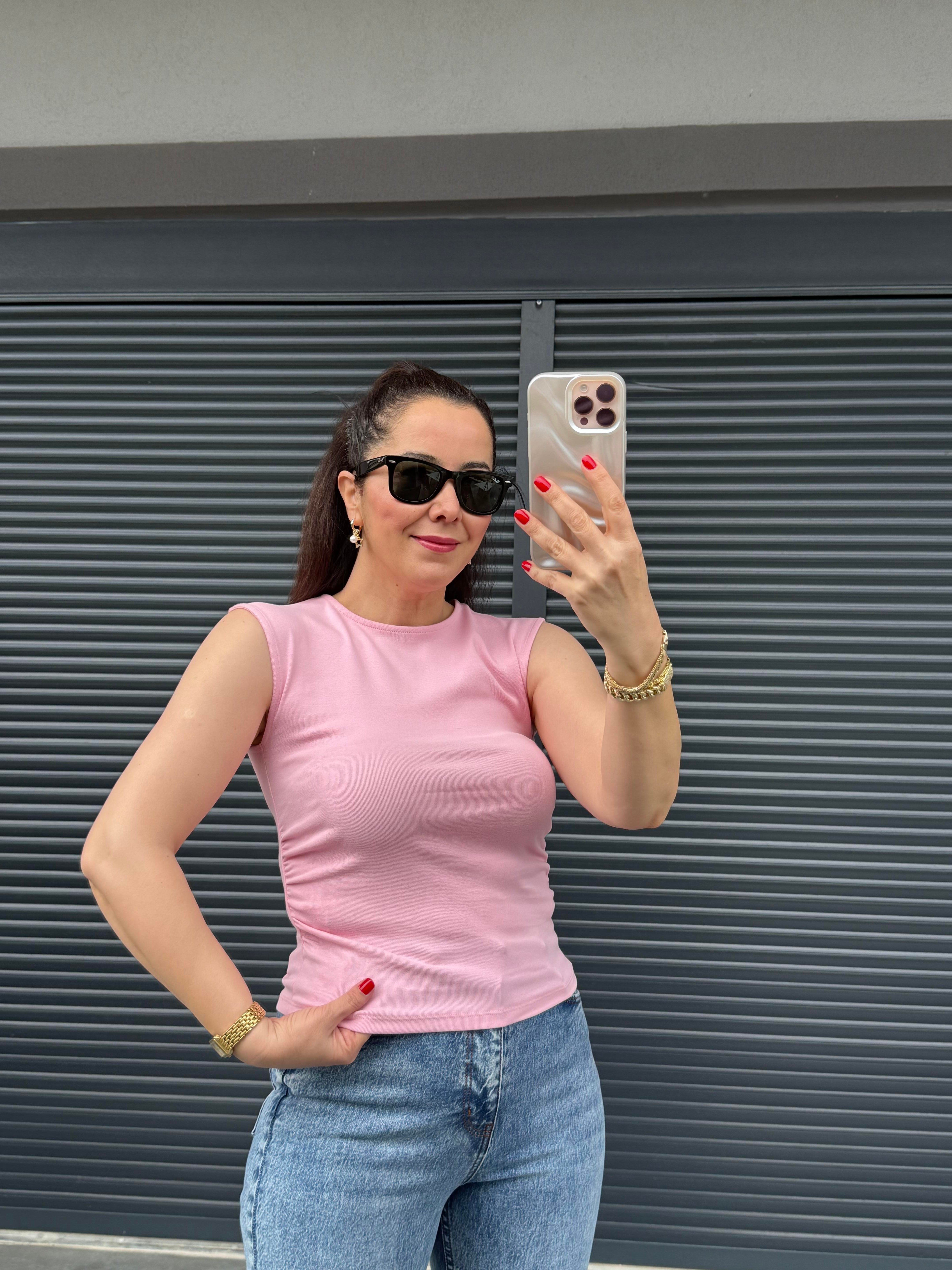 Dilvin Büzgülü Basic Bluz Pembe