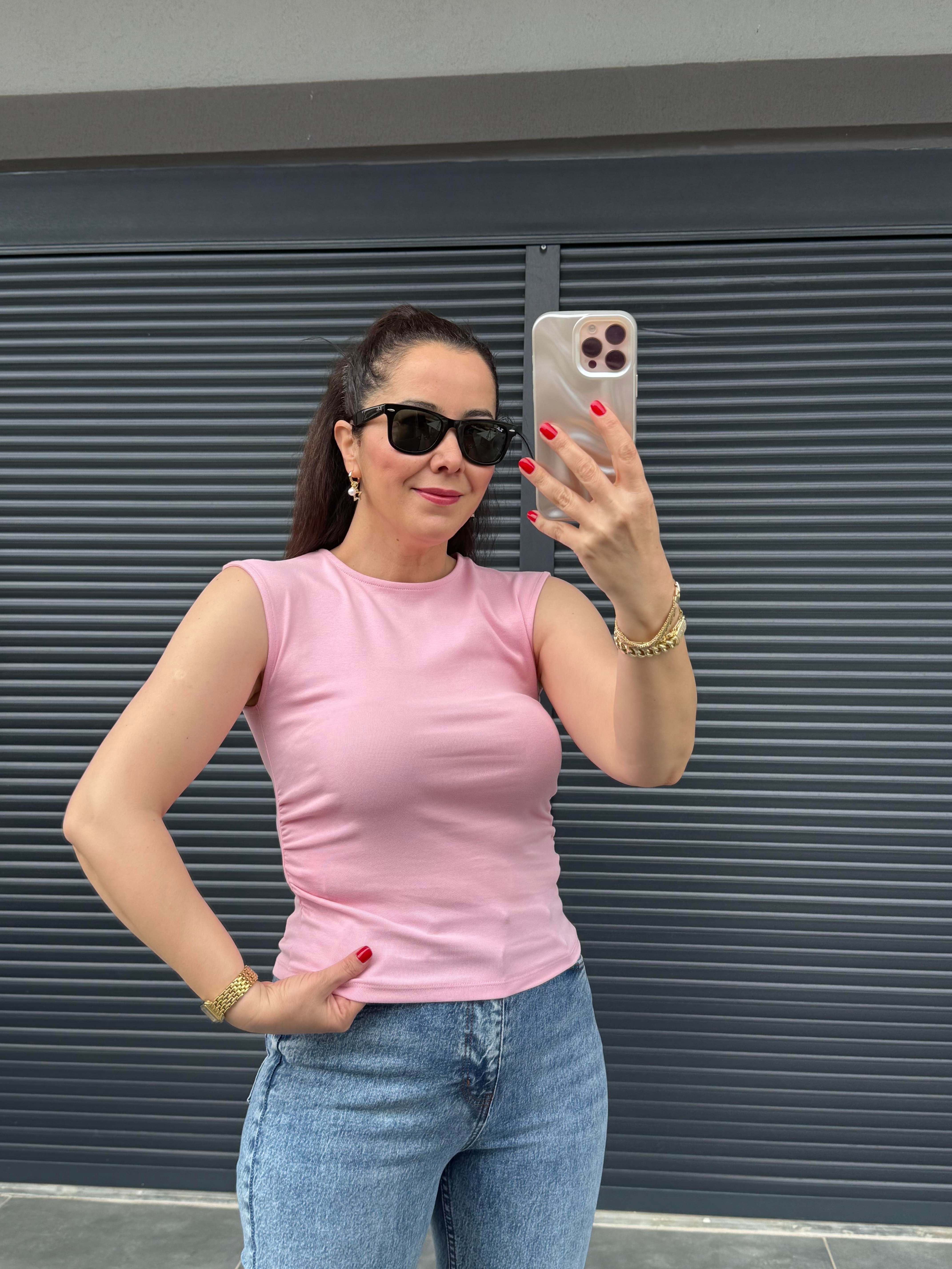 Dilvin Büzgülü Basic Bluz Pembe