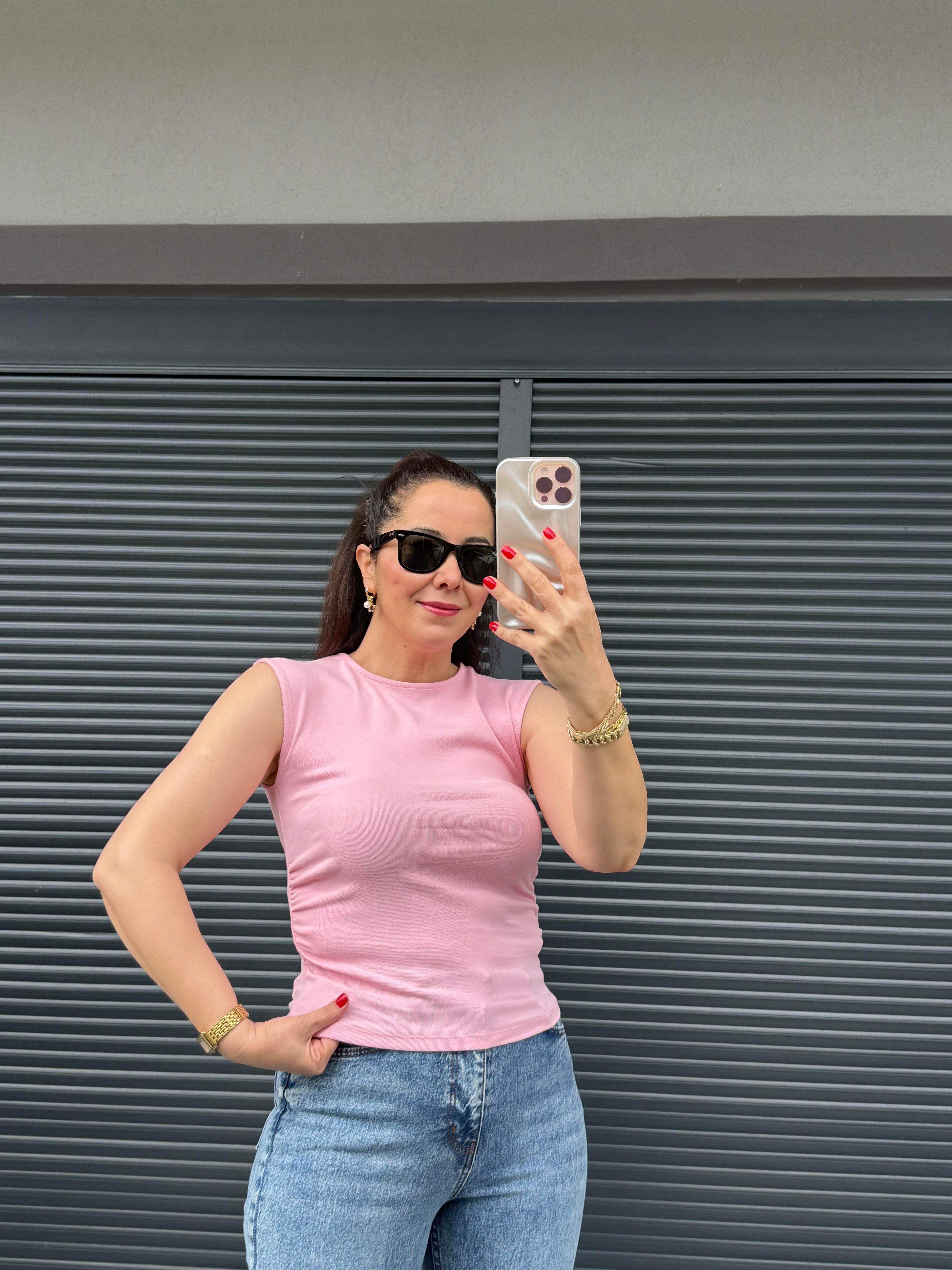 Dilvin Büzgülü Basic Bluz Pembe