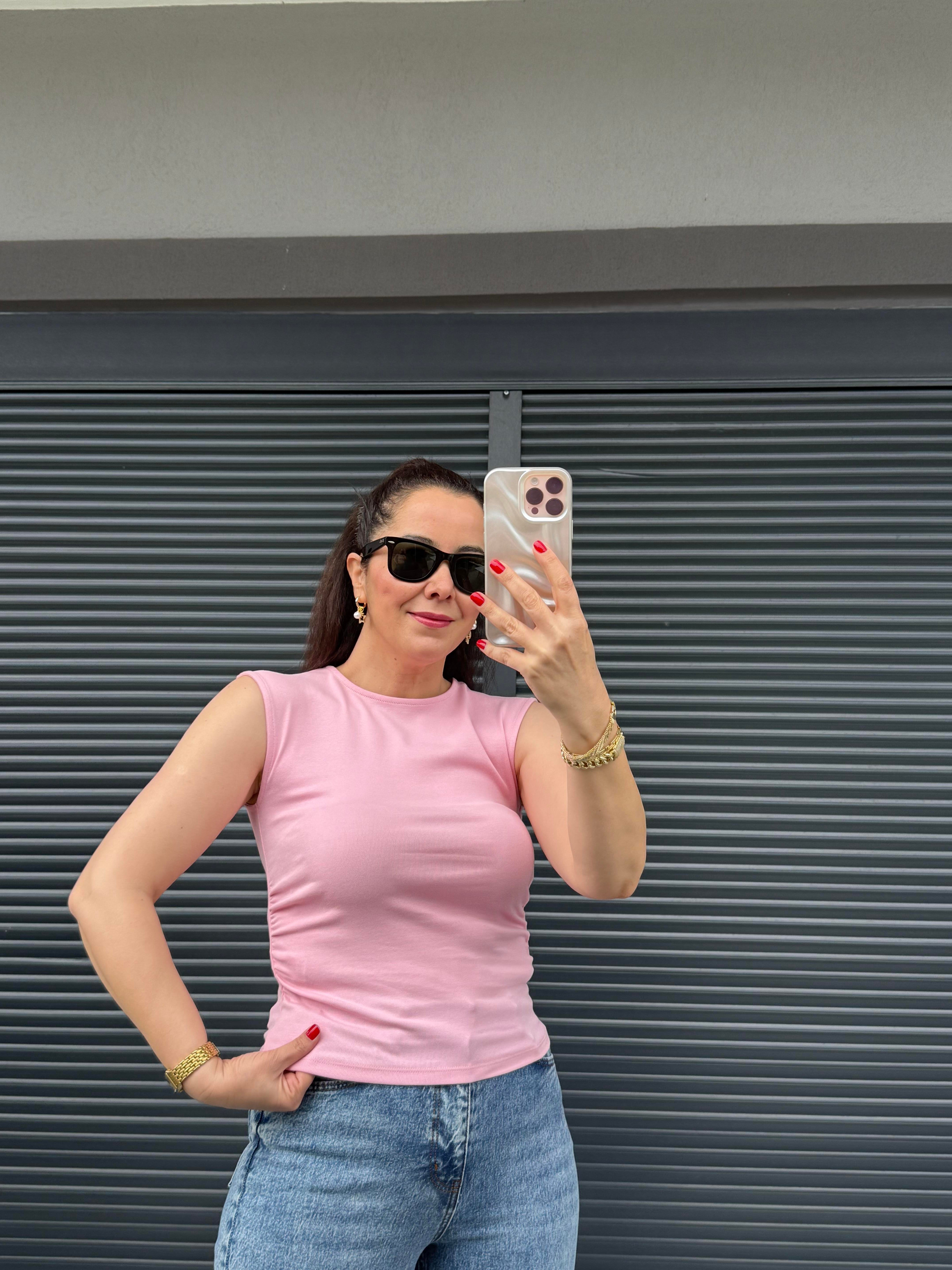 Dilvin Büzgülü Basic Bluz Pembe