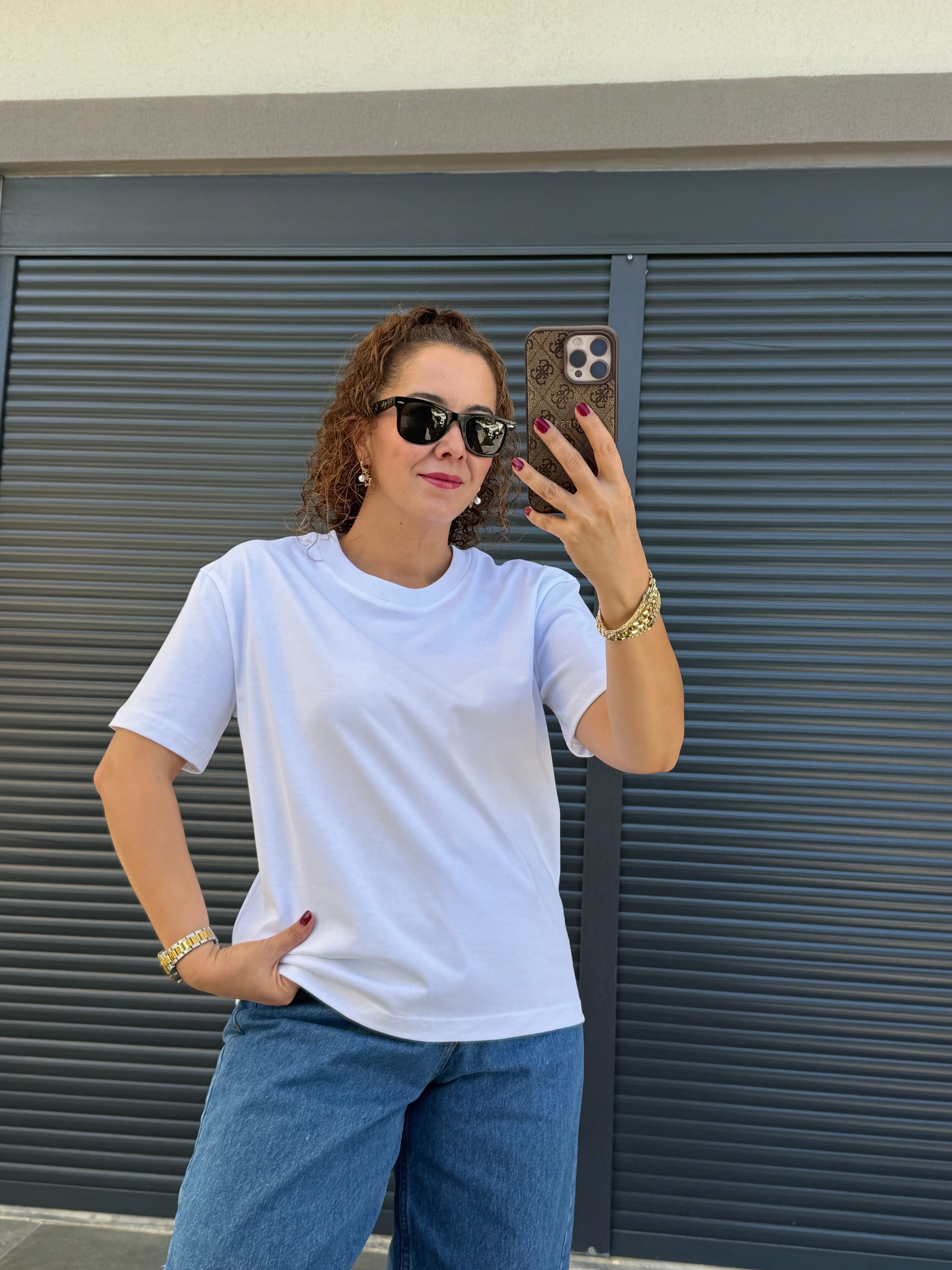 Dilvin Dekoratif Dikişli T-Shirt Beyaz