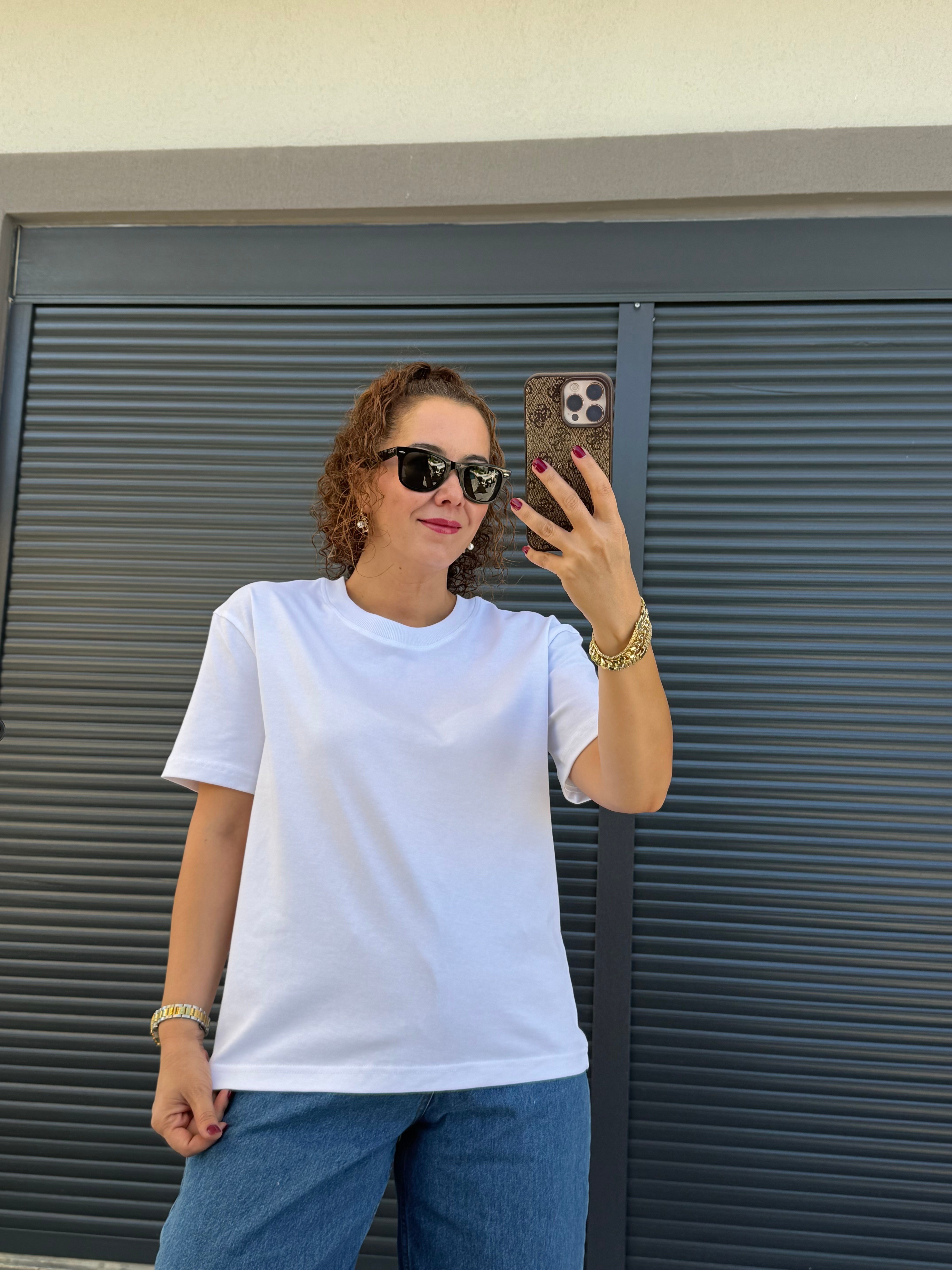 Dilvin Dekoratif Dikişli T-Shirt Beyaz