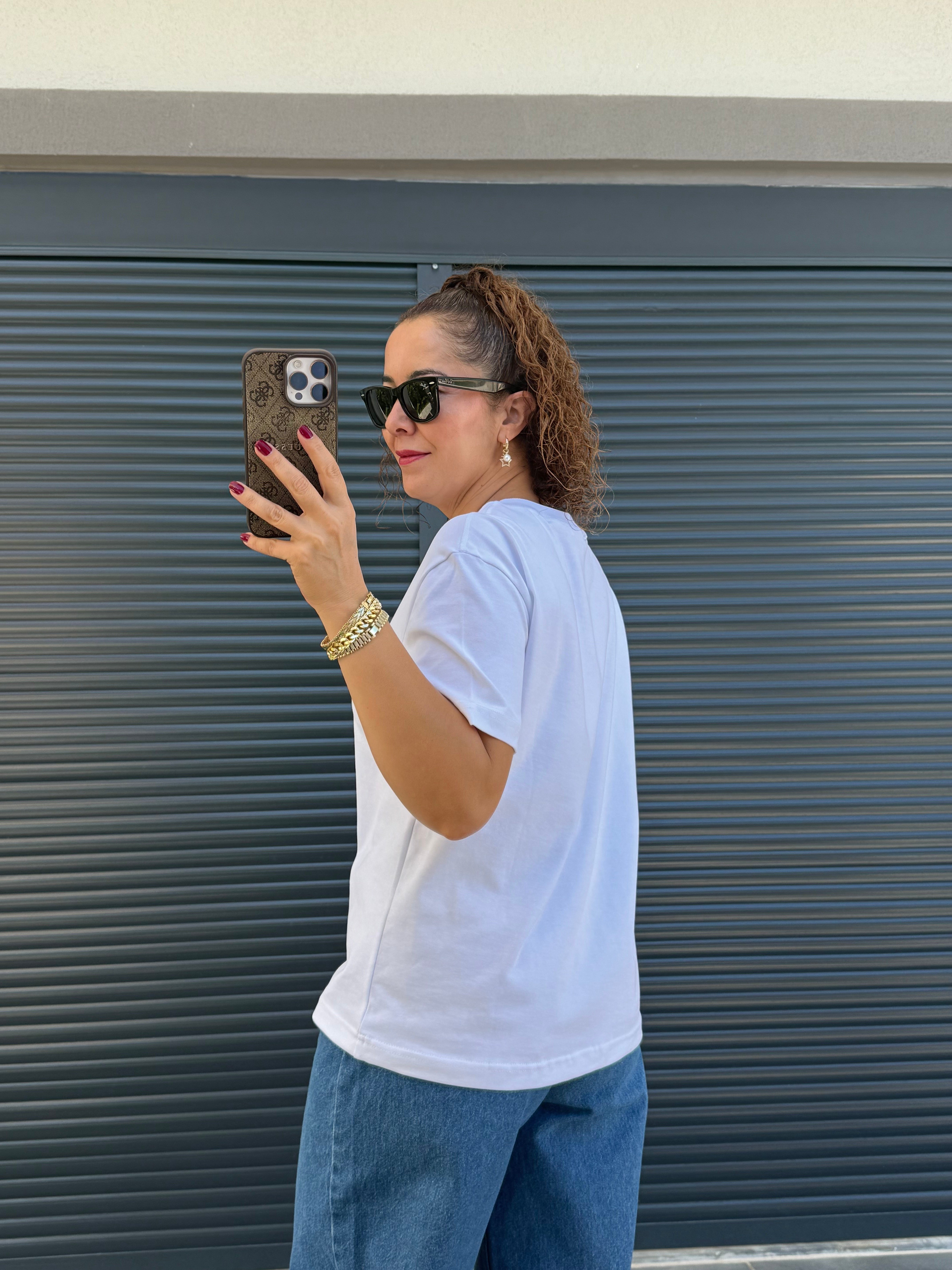 Dilvin Dekoratif Dikişli T-Shirt Beyaz