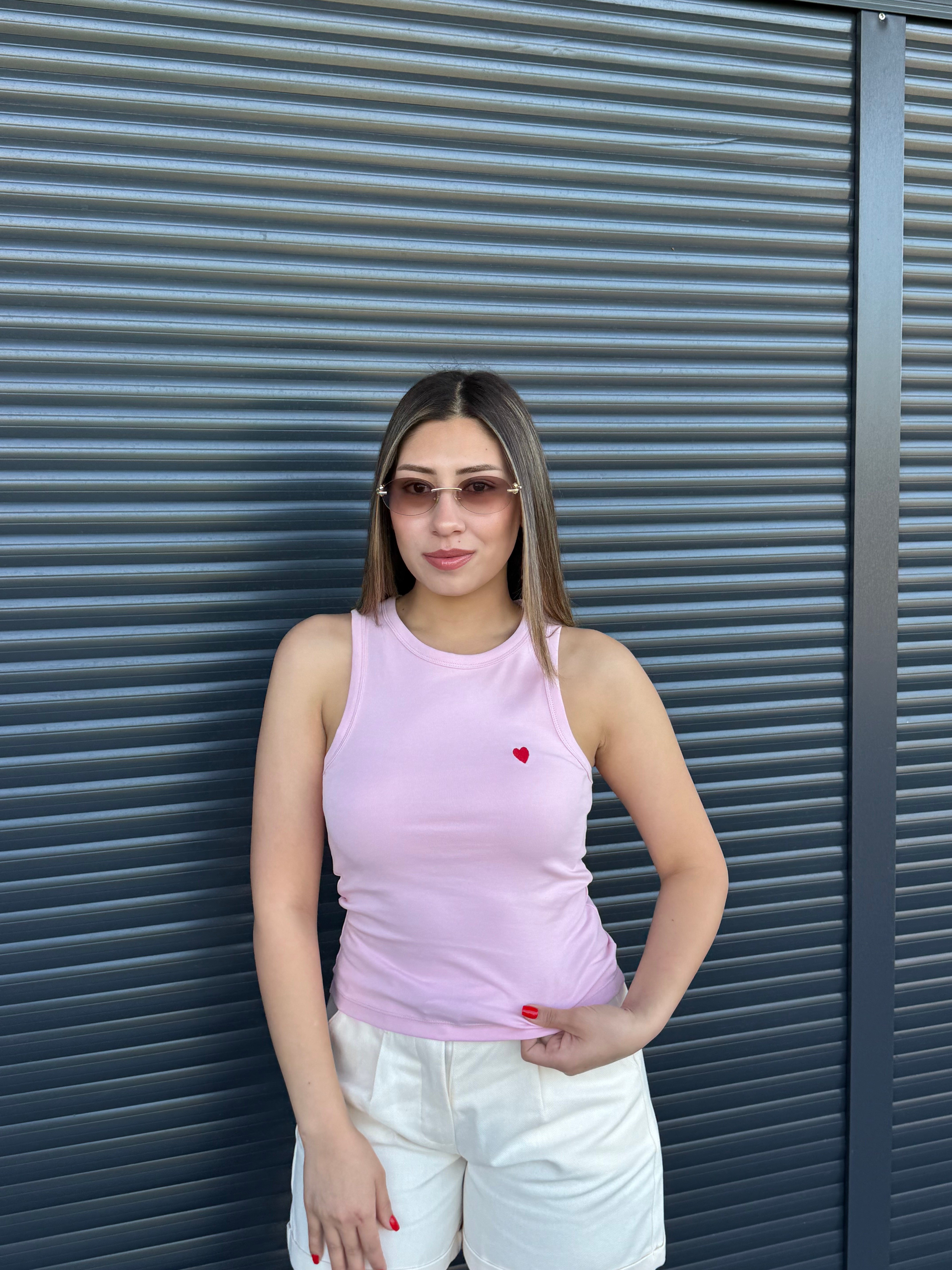 Dilvin Kalp Nakışlı Atlet Pembe
