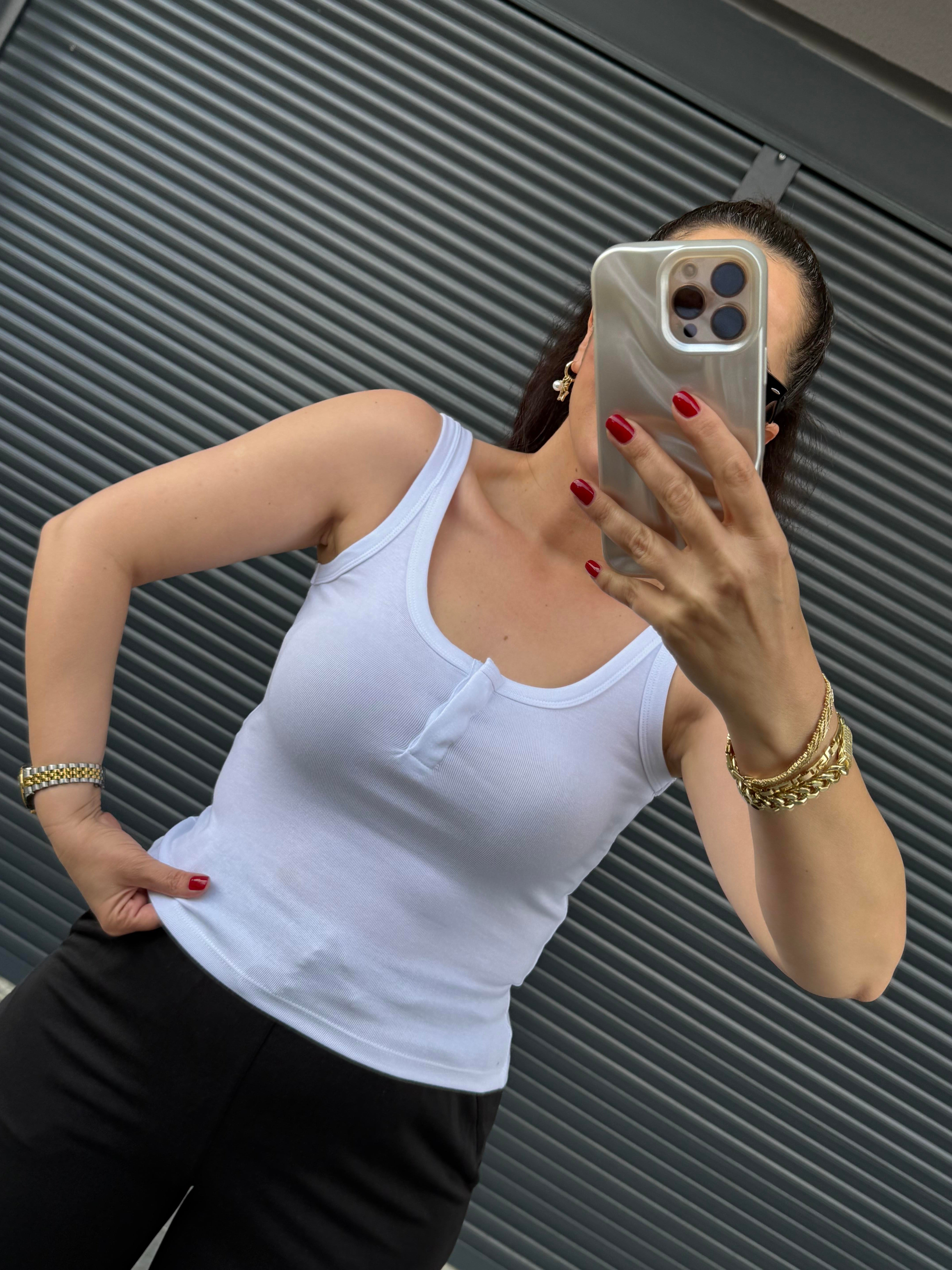Dilvin Önü Çıtçıtlı Atlet Beyaz