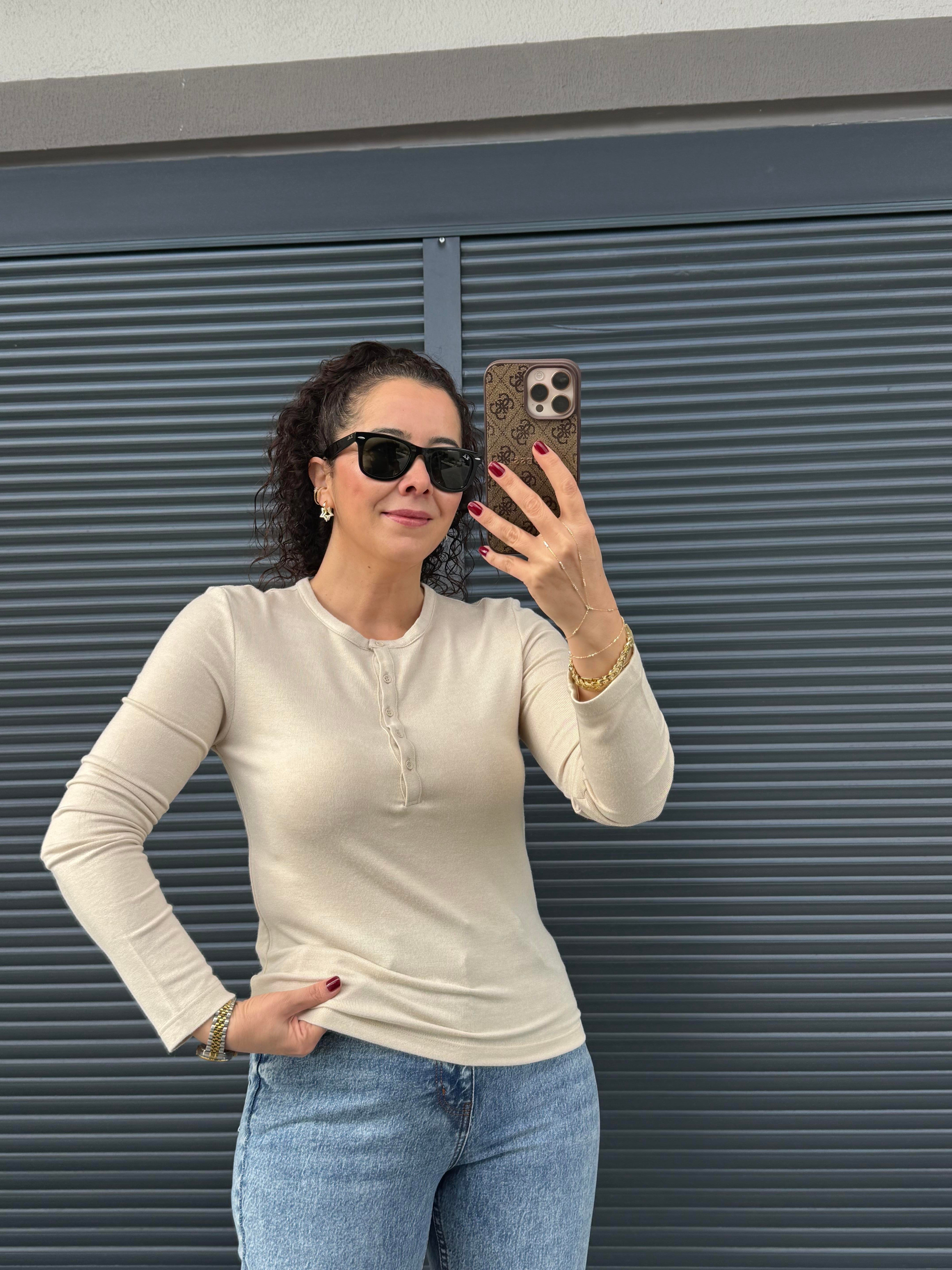 Dilvin Önü Düğmeli İnce Triko Bluz Taş