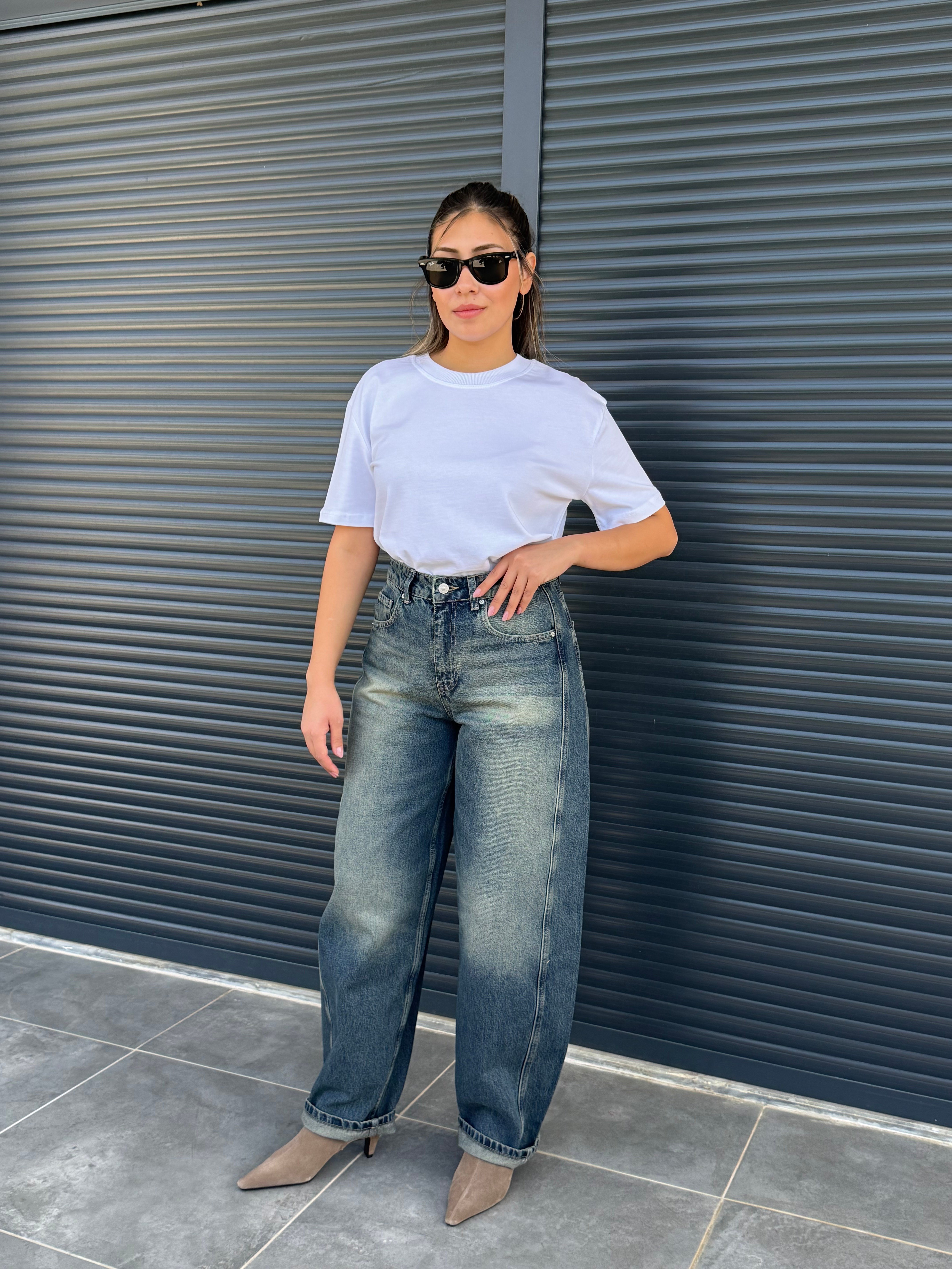 Dilvin Yanları Parçalı Balon Jean Tint